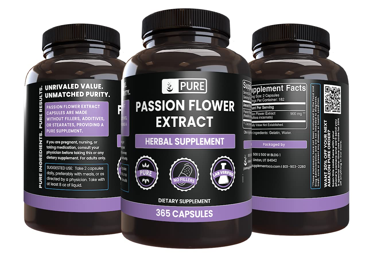 Capsules d extrait fleur passiflore Pure Original Ingredients faciles à prendre au quotidien.
