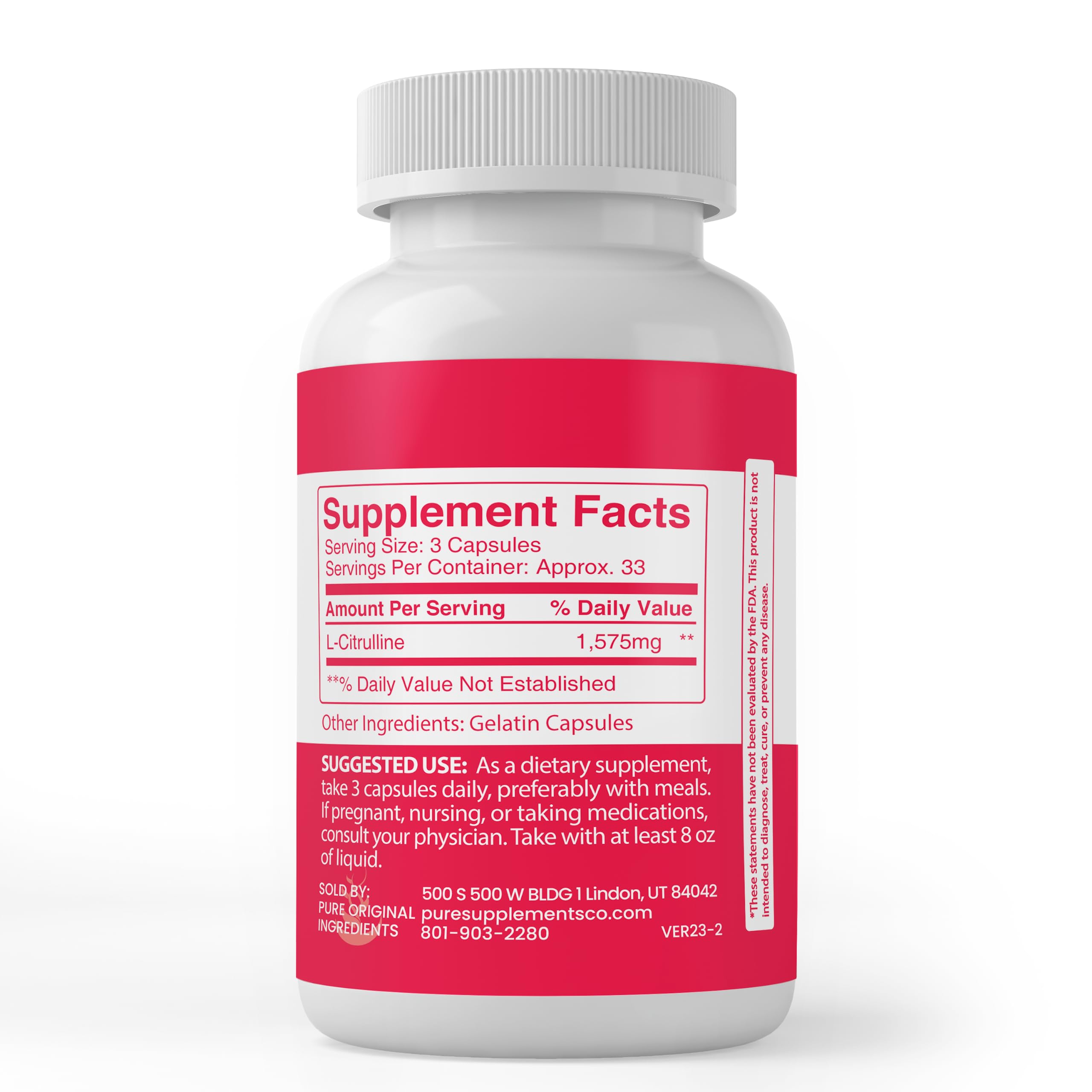Étiquette laboratoire sur le produit — Pure Original Ingredients L-Citrulline vérifiée