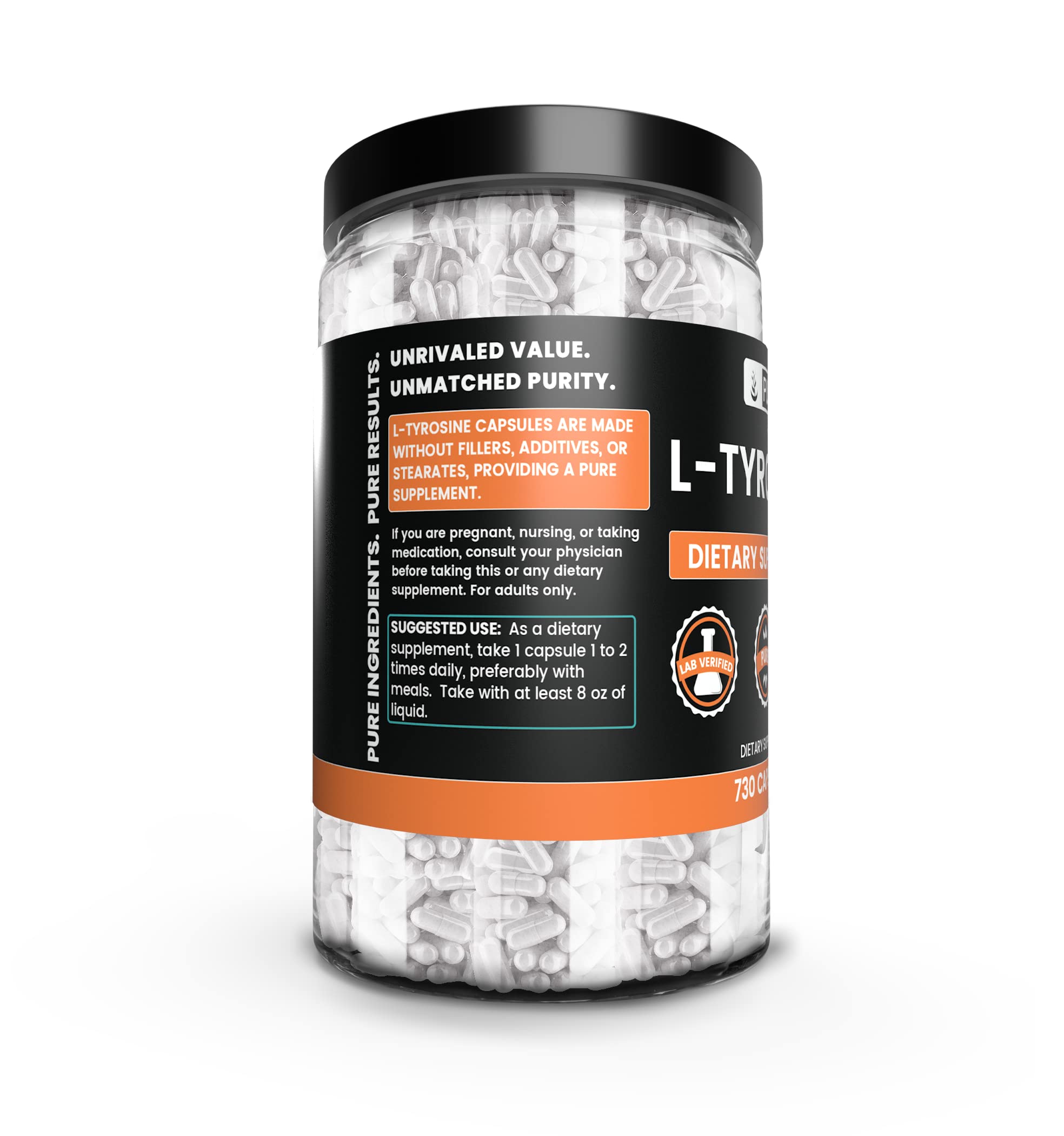 Étiquette Pure Original Ingredients L-Tyrosine affichant les informations d utilisation