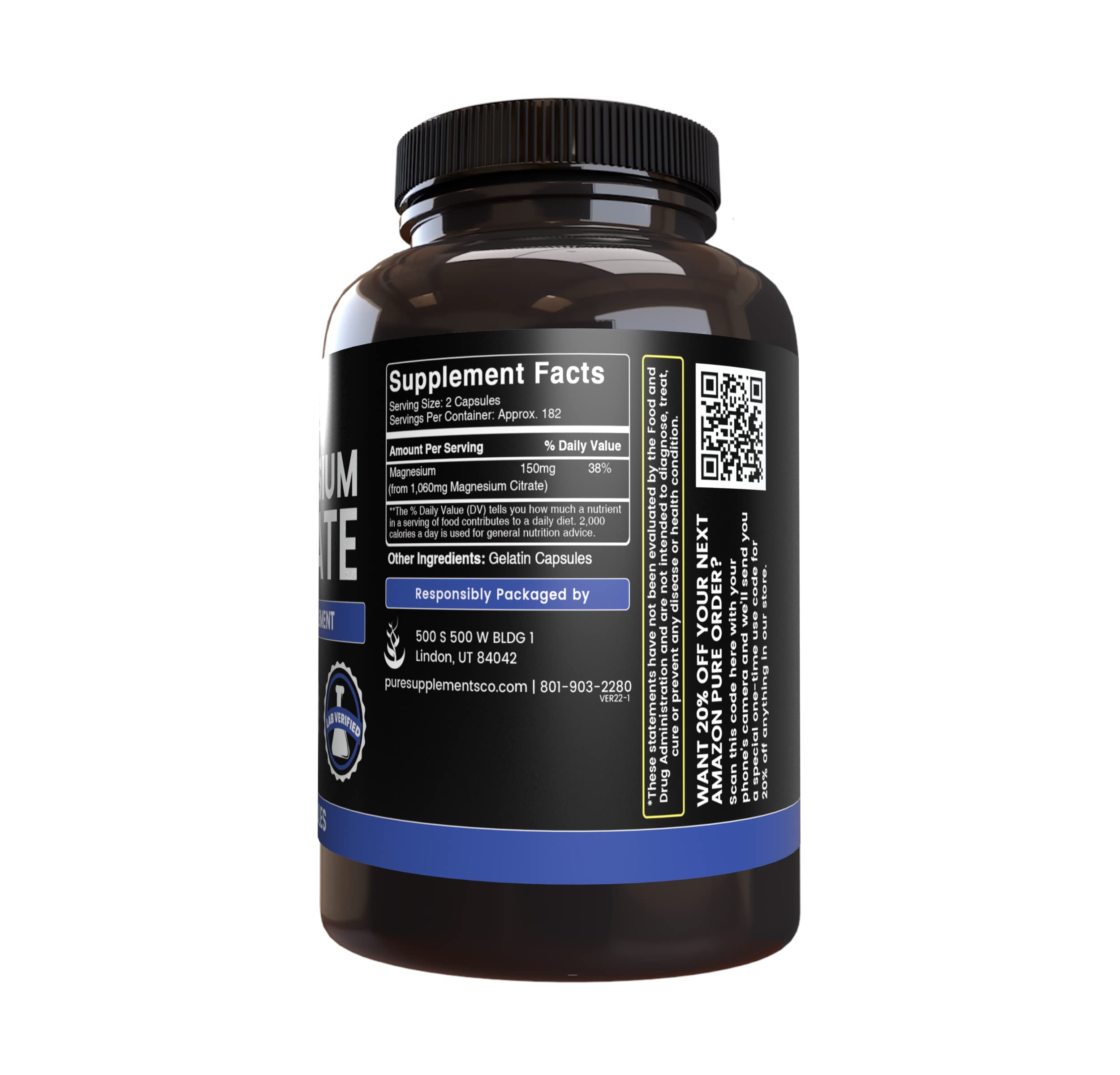 Pure Original Ingredients Magnésium-Citrate tableau-ingredients, liste claire des composants.