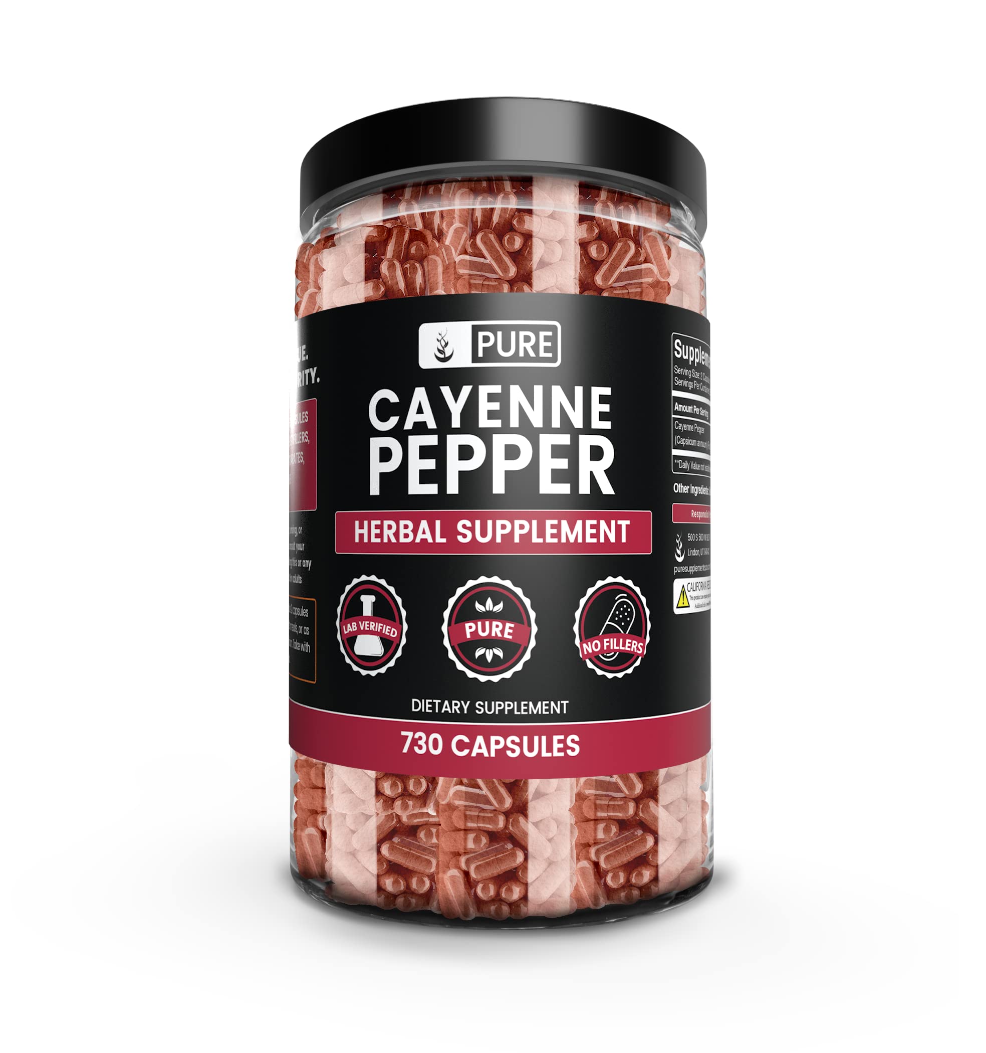 PURE ORIGINAL INGREDIENTS Poivre de Cayenne 730 capsules, source naturelle de flavonoïdes.
