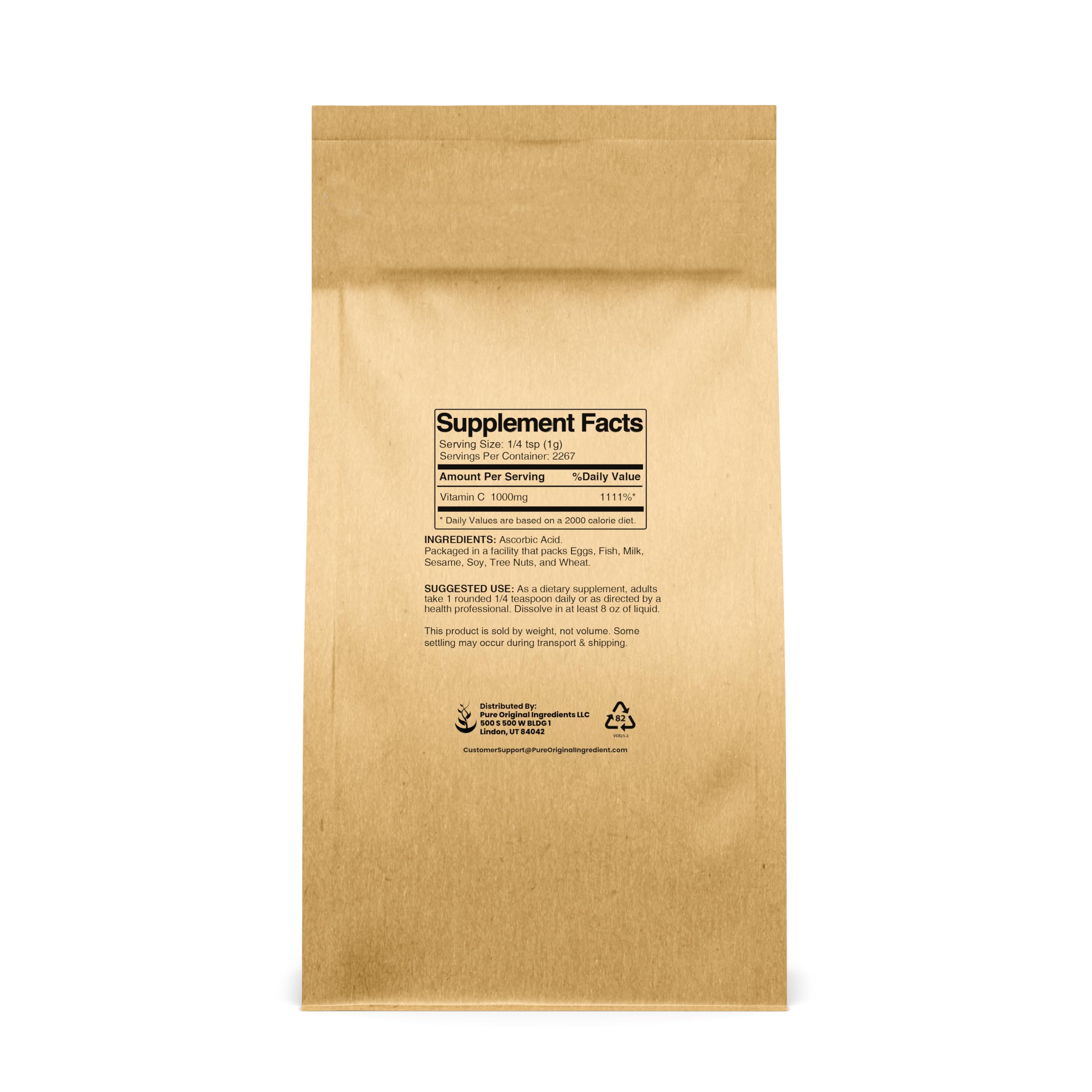 PURE ORIGINAL INGREDIENTS Vitamine C Poudre – dissolution facile dans boissons et cosmétiques
