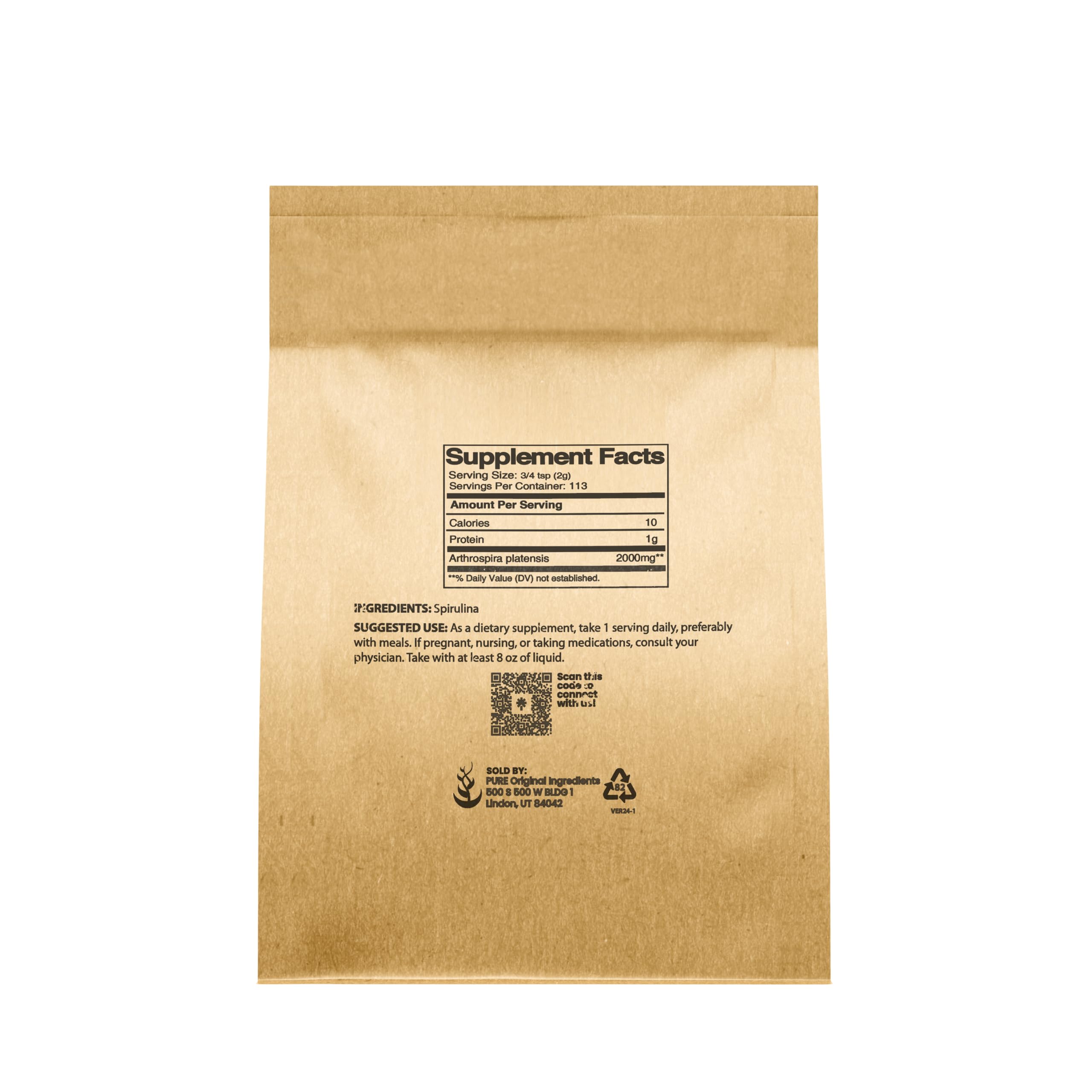 PURE ORIGINAL INGREDIENTS Spiruline Poudre — dose facile pour shakes végétaux