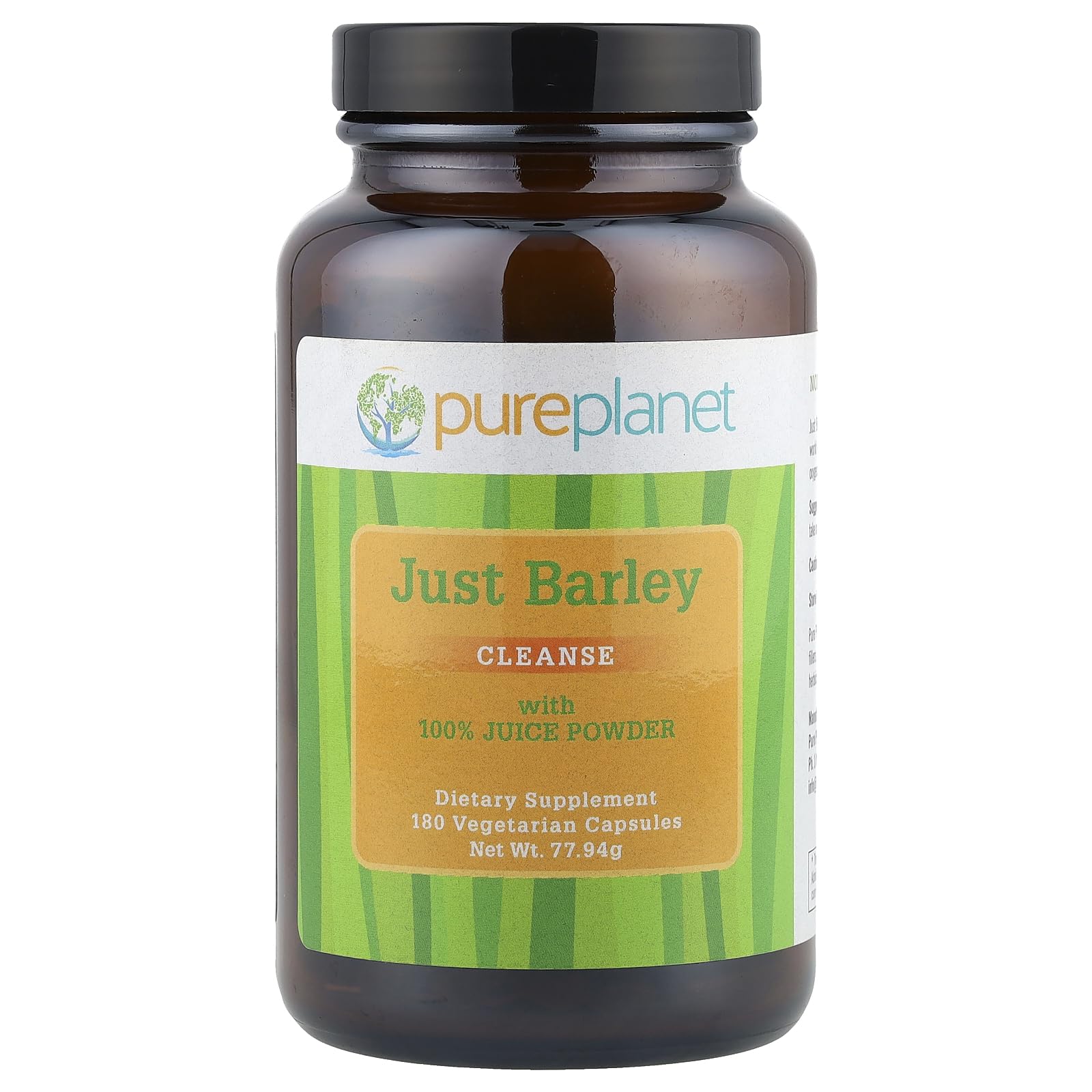 Pure Planet Just Barley – bouteille sur plan de cuisine, source d'énergie naturelle.