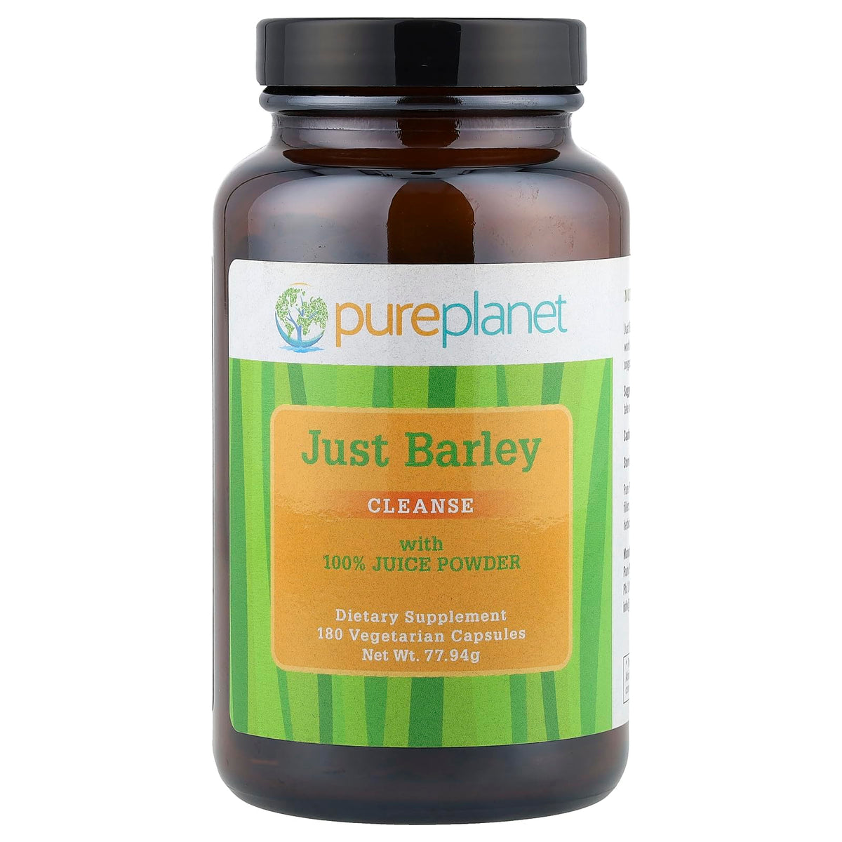 Pure Planet Just Barley – bouteille sur plan de cuisine, source d'énergie naturelle.