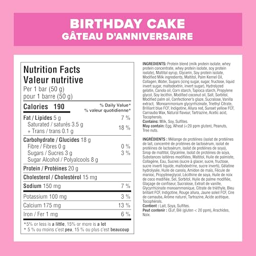 Pure Protein barre emballée gateau-anniversaire parfaite à emporter pour une pause rapide.