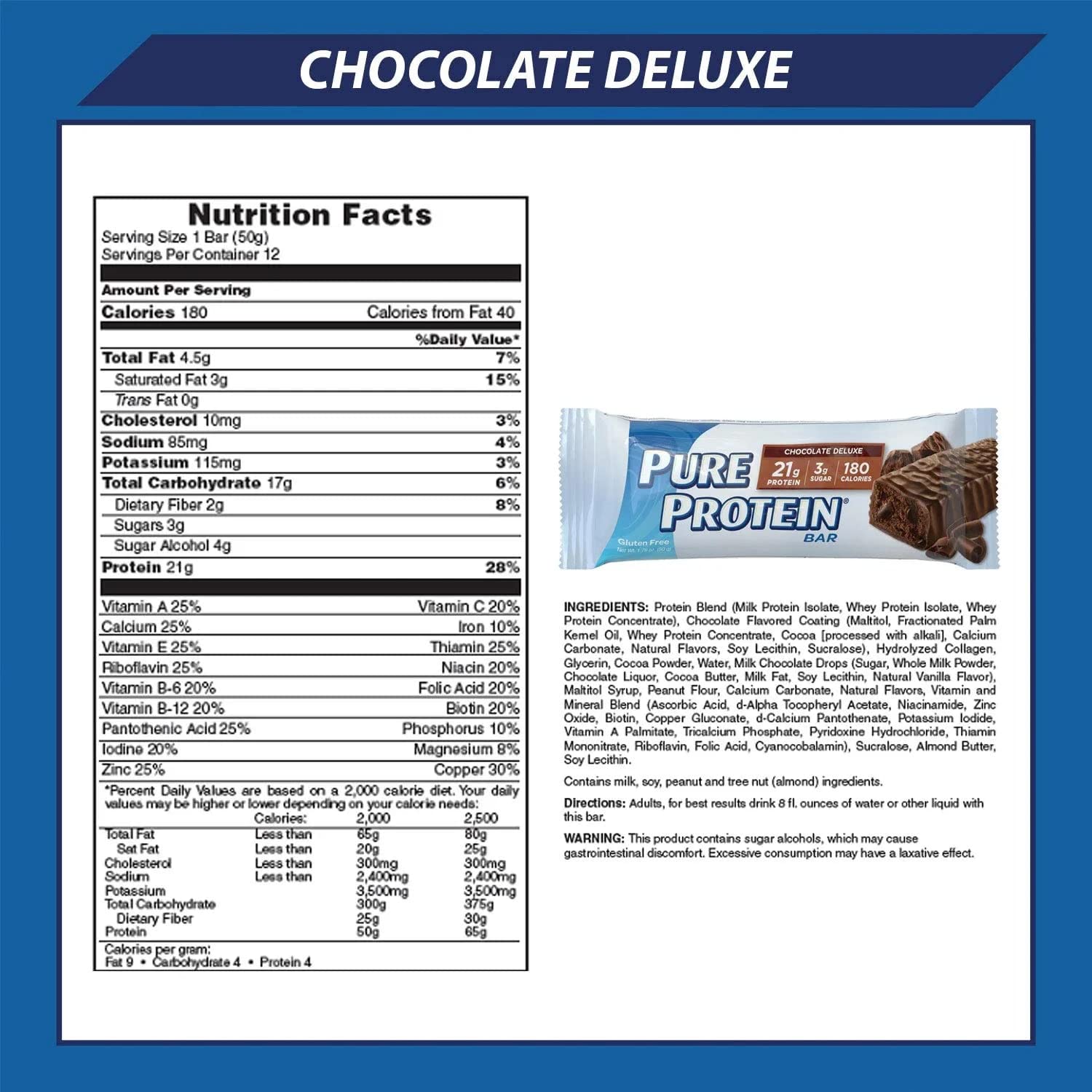 Barres Pure Protein chocolat-beurre-de-cacahuète, combinaison riche en énergie