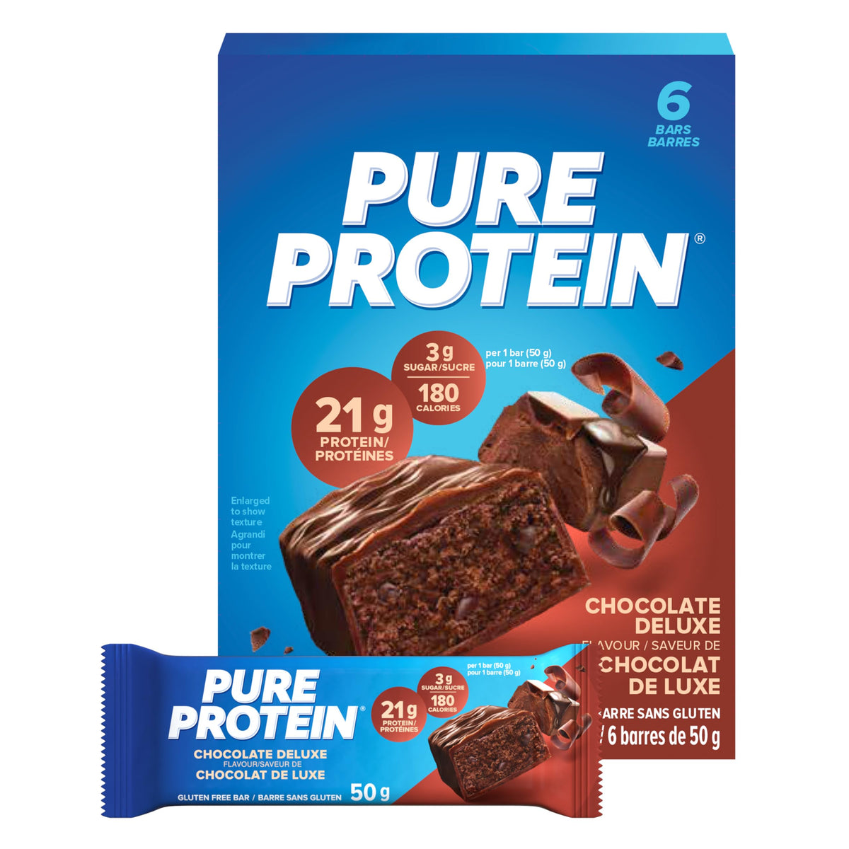 Pure Protein : emballage-barre chocolat 50 g, collation pratique.