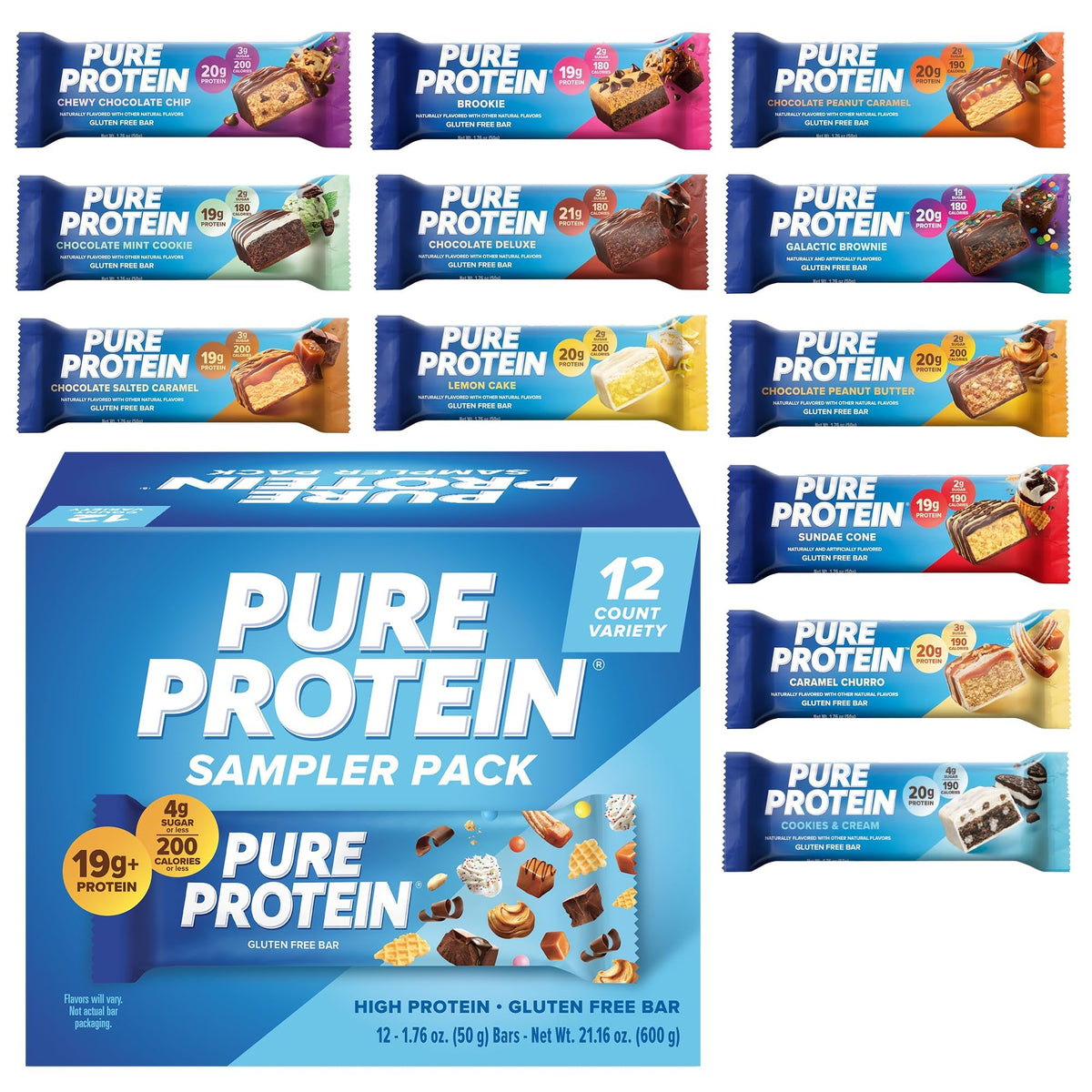 Pack Pure Protein Variété de 12 barres prêt à emporter et à apprécier partout.