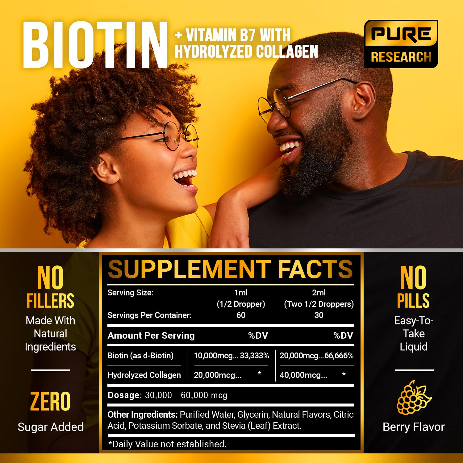 Étiquette Pure Research – présentation propre et lisible du produit.