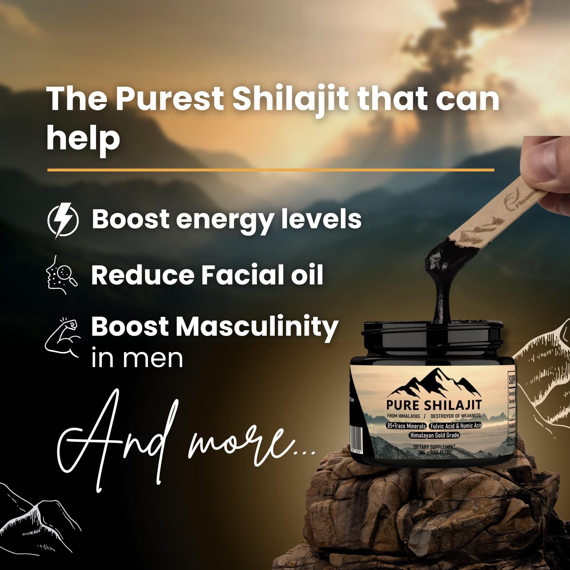 Portion Visible de Pure Shilajit, dosage pratique pour énergie soutenue.