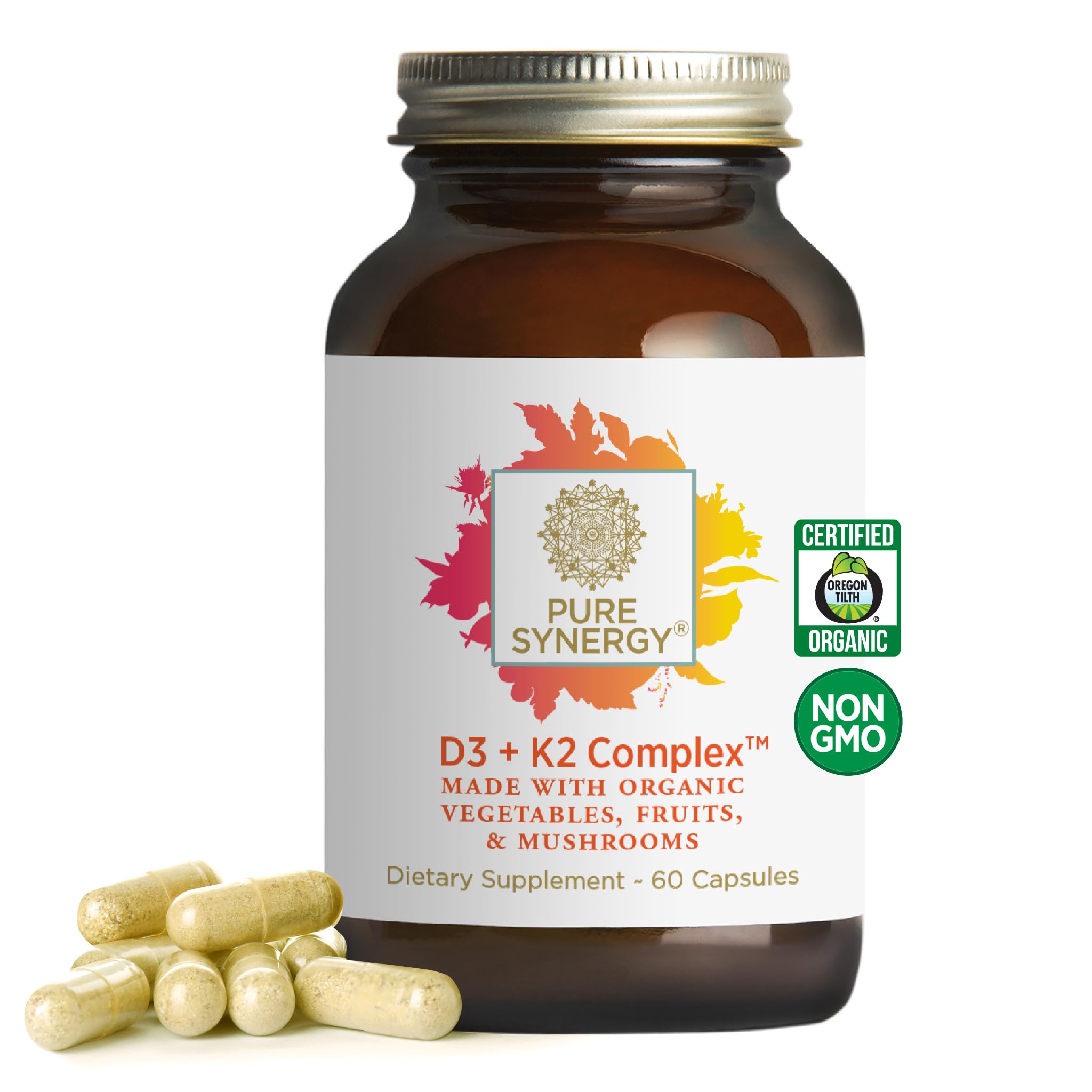Pure Synergy D3 K2 Complex – capsules, soutien potentiel pour la santé osseuse et immunitaire.