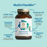 Pure Synergy Multi Vitamine : étiquette organique illustrant ingrédients fermentés.
