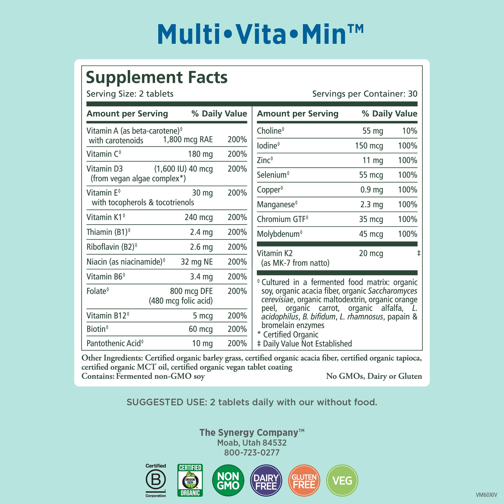 Pure Synergy Multi Vitamine : tablettes visibles pour deux prises quotidiennes.