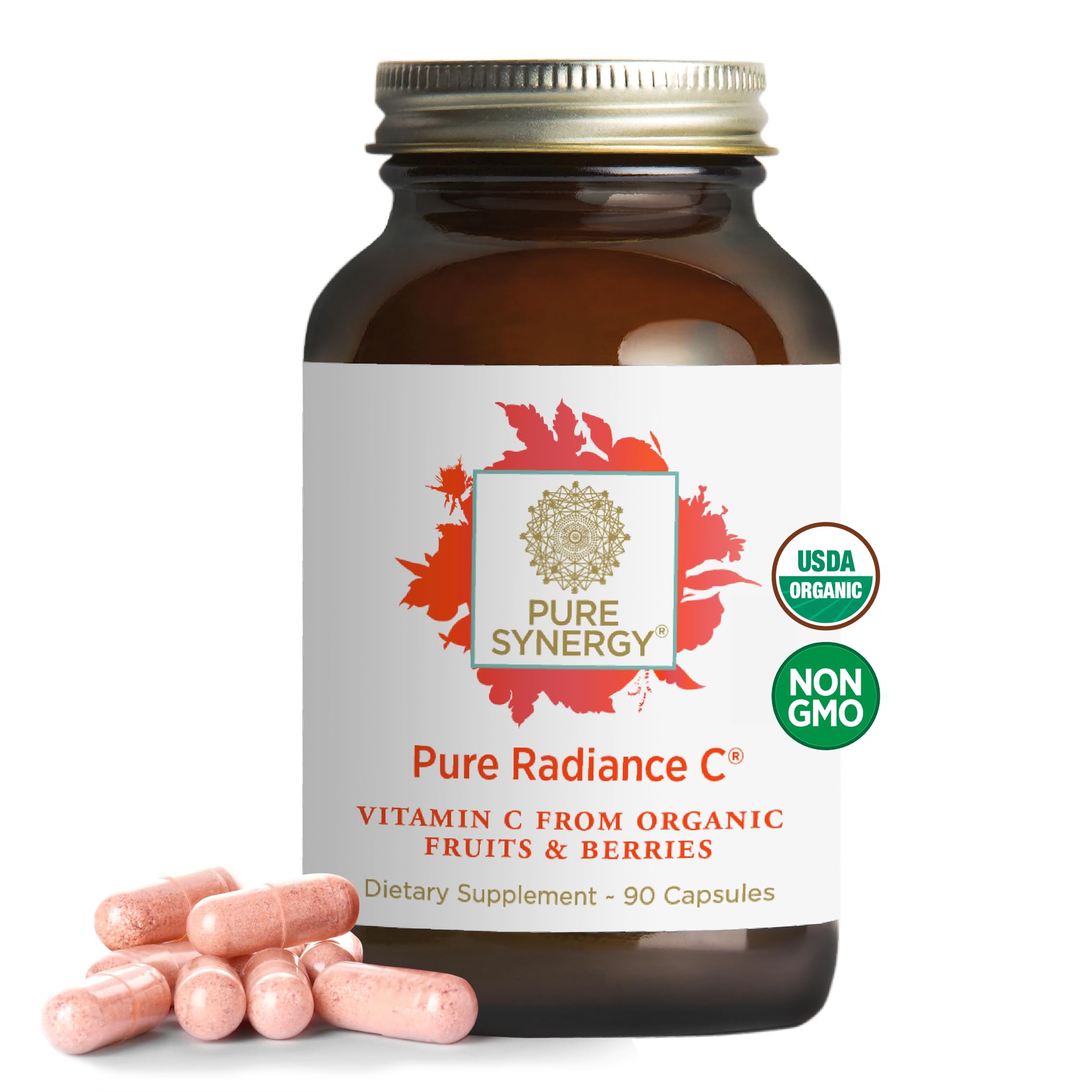 Pure Synergy Pure Radiance C: bouteille de capsules biologiques et naturelles, soutien immunitaire potentiel.