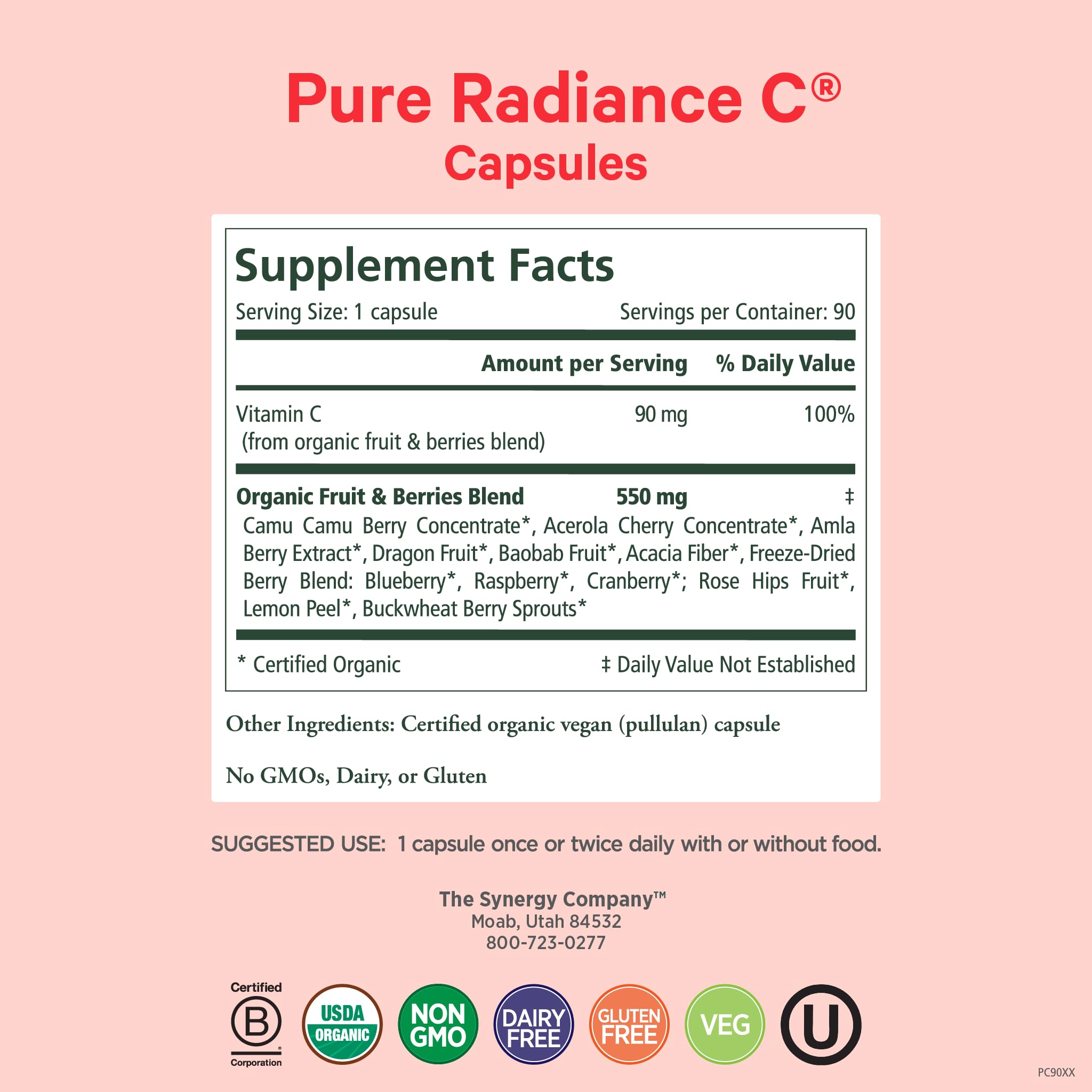 Pure Synergy Pure Radiance C, capsules faciles à avaler pour une routine quotidienne.