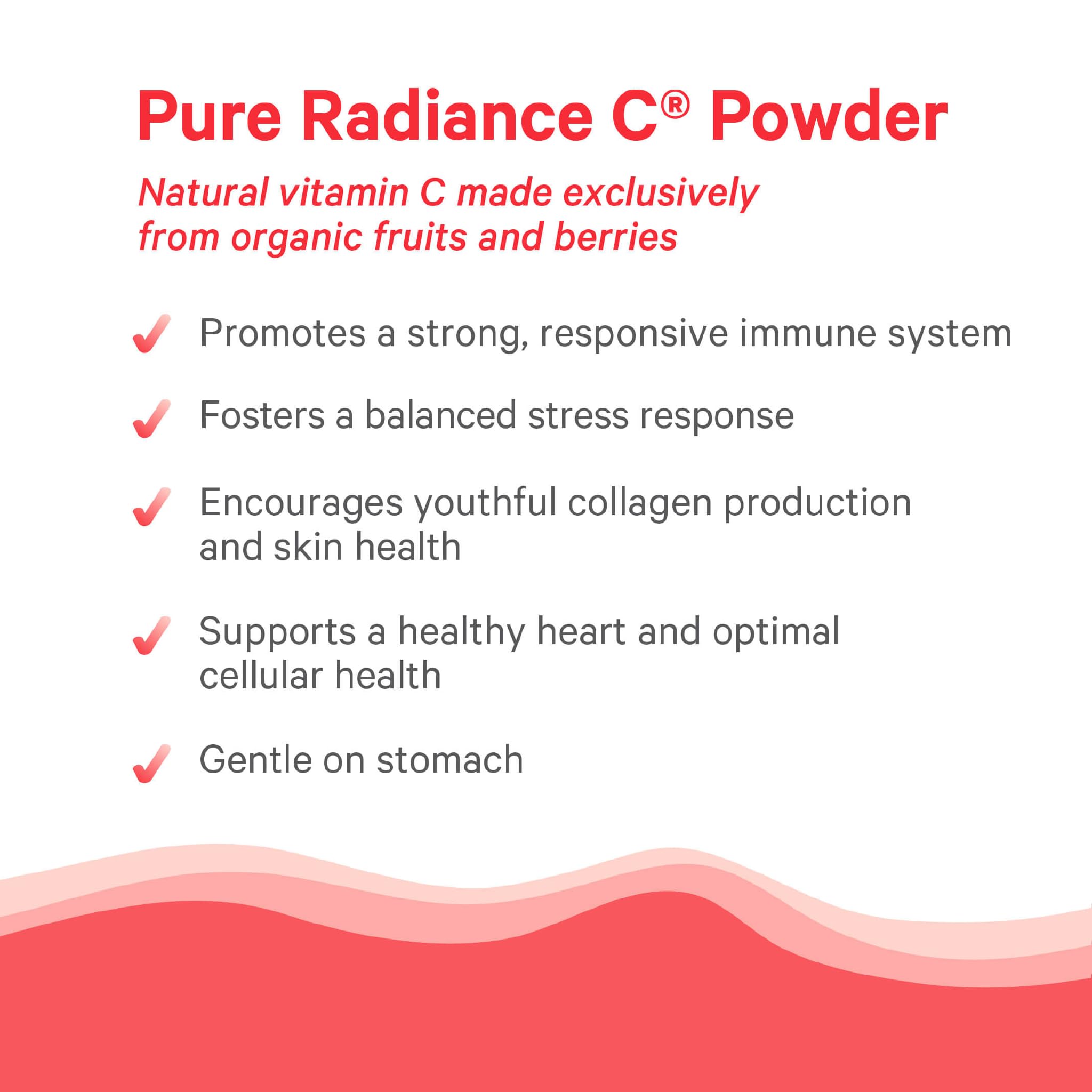 Pure Synergy Pure Radiance C — ingrédients biologiques visibles et formulation naturelle.