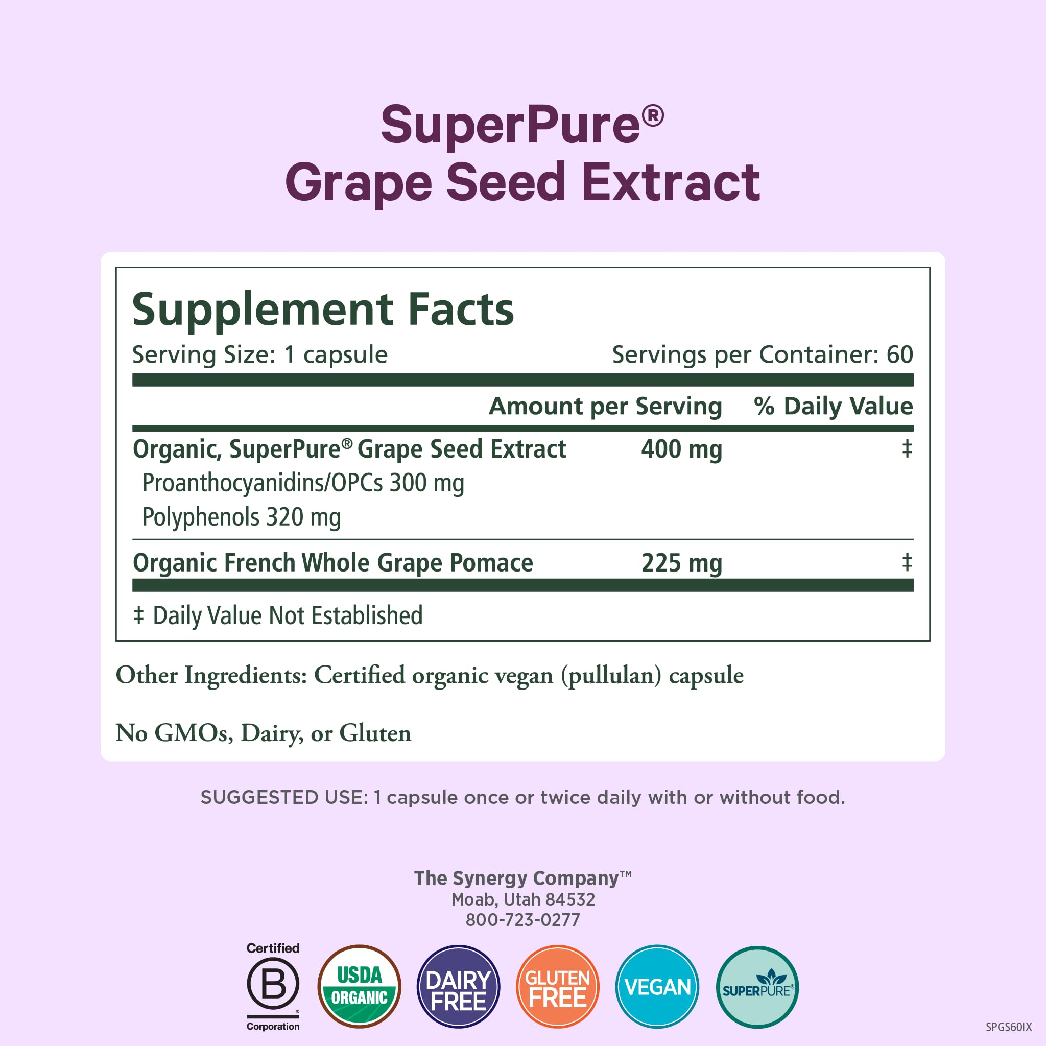 Pure Synergy SuperPure Capsules Graines Vigne, format pratique au quotidien