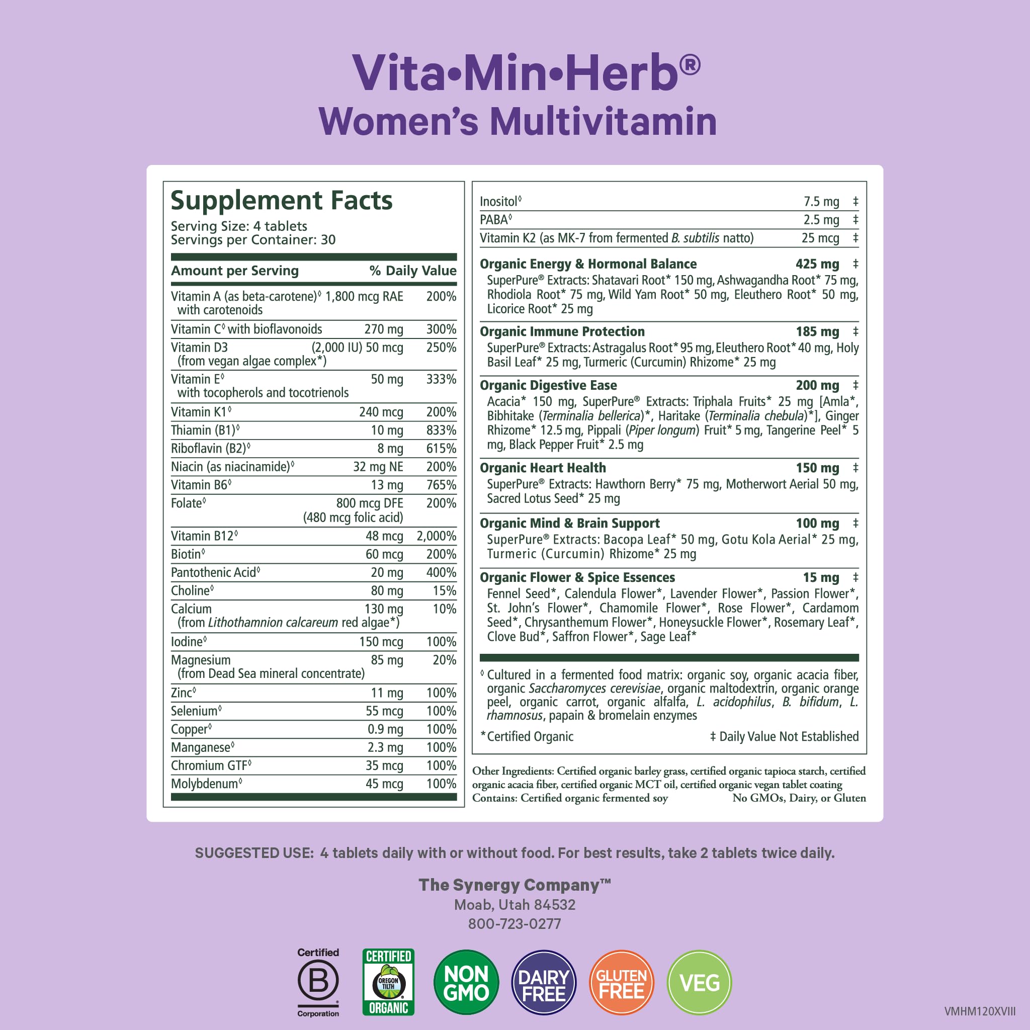 PURE SYNERGY Vita-Min-Herb femmes — tablettes quotidiennes soutenant la nutrition féminine équilibrée