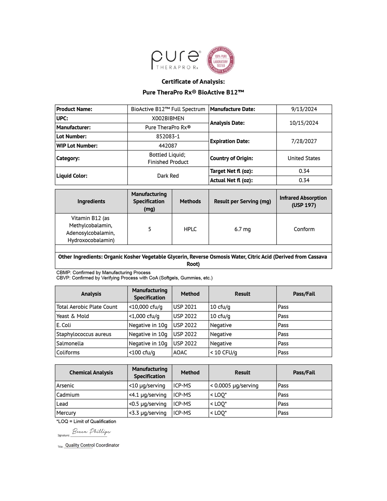Boîte Pure TheraPro Rx B12 sublingual emballage pratique et rangement sûr.