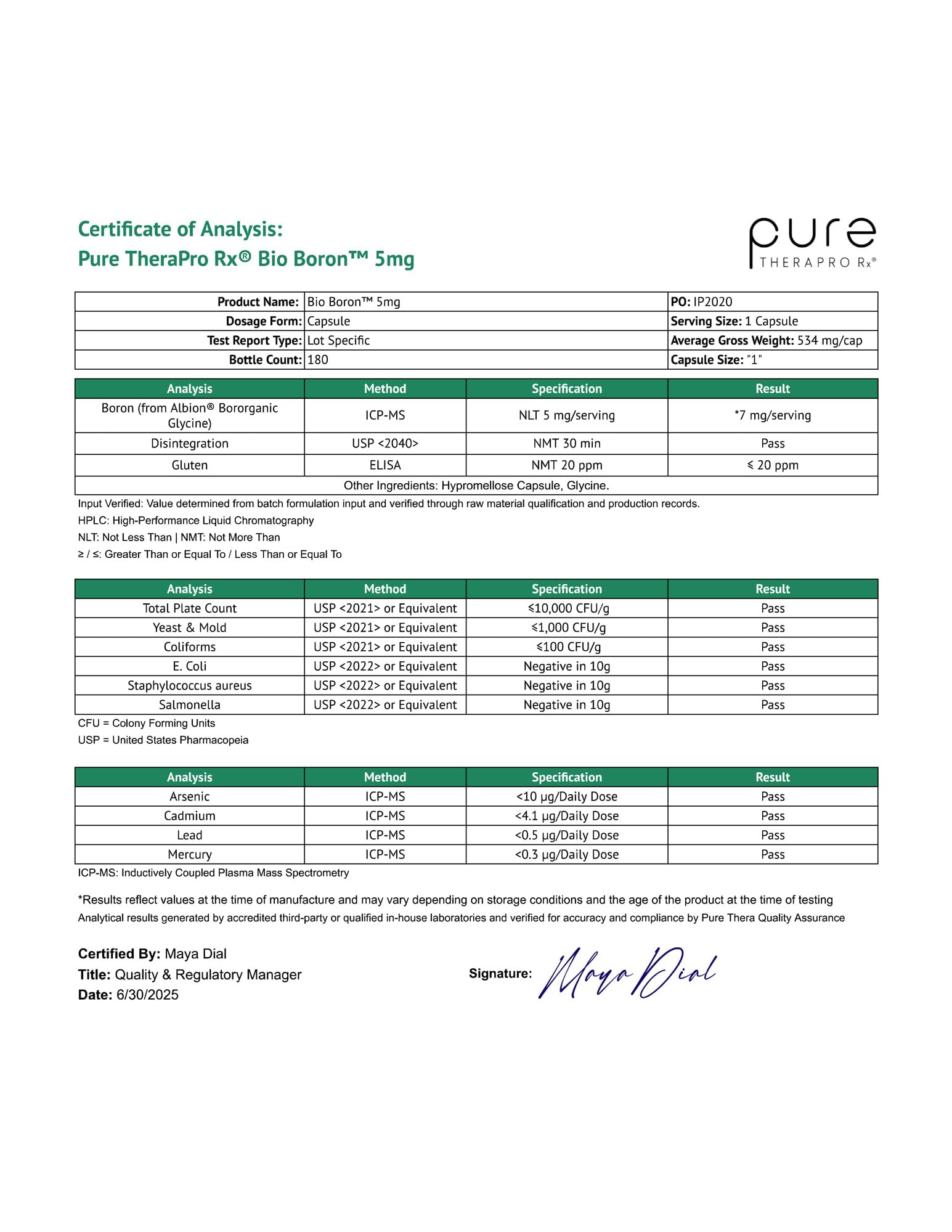 Pure TheraPro Rx Bio Bore — présentation principale pour repérage rapide des informations.