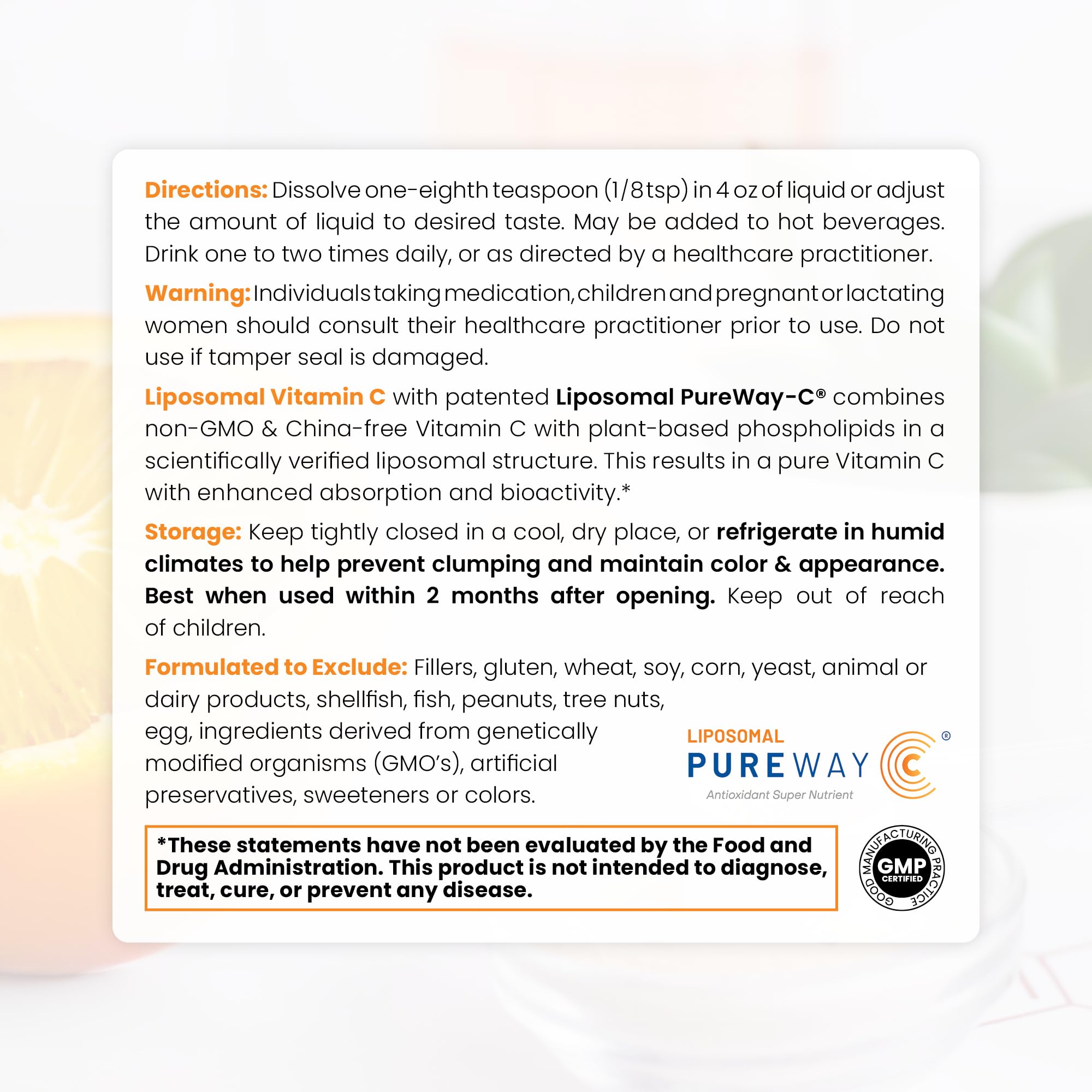 Cuillère-doseuse présentant la portion quotidienne de vitamine C liposomale Pure Therapro Rx.