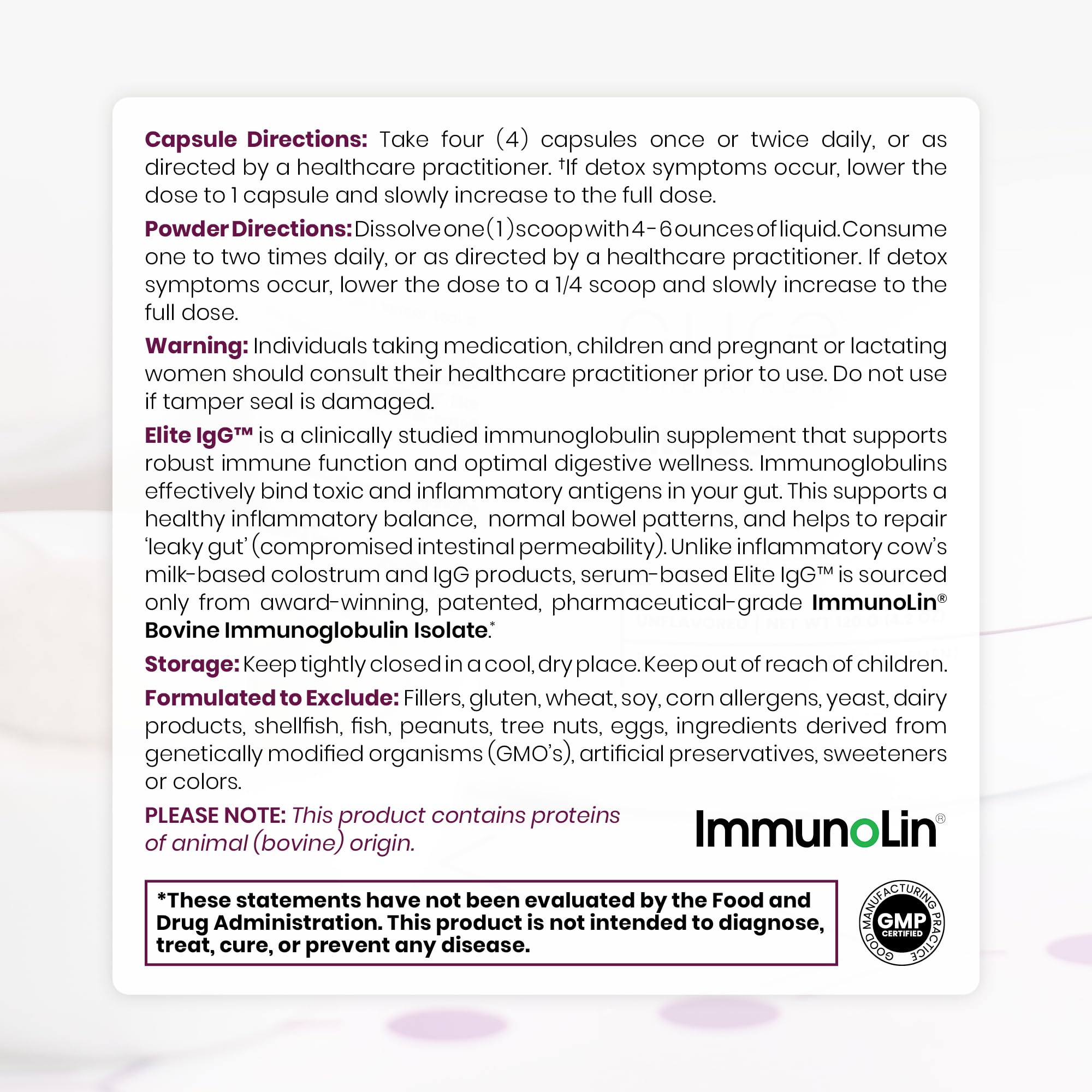 Pure Therapro Rx Elite IgG, capsules prêtes à l'emploi, utilisation quotidienne.