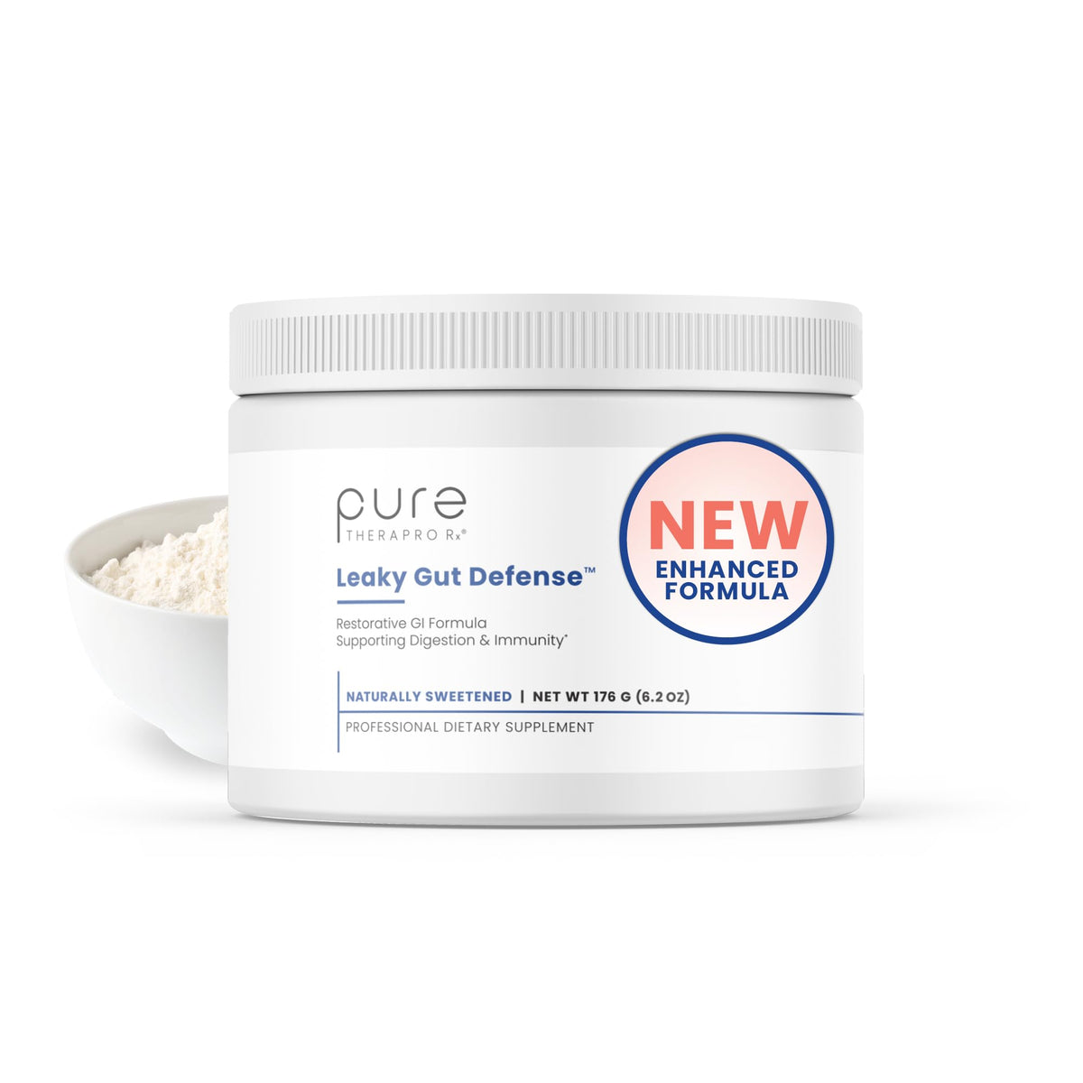 Pure Therapro Rx Leaky Gut Defense, bouteille en poudre pour soutien digestif quotidien.