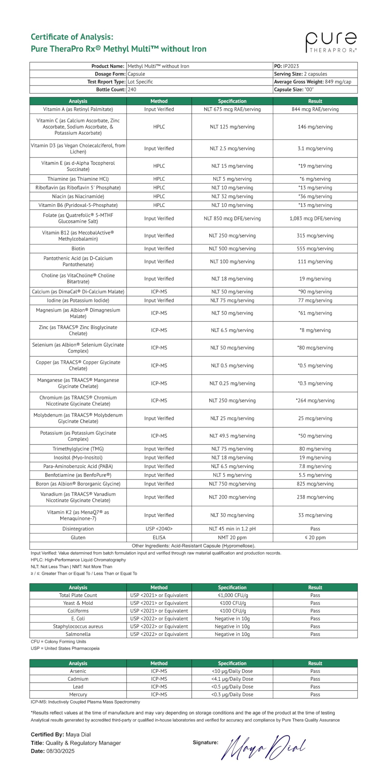 Fabrication et contrôles tiers assurant pureté et puissance des gélules.
