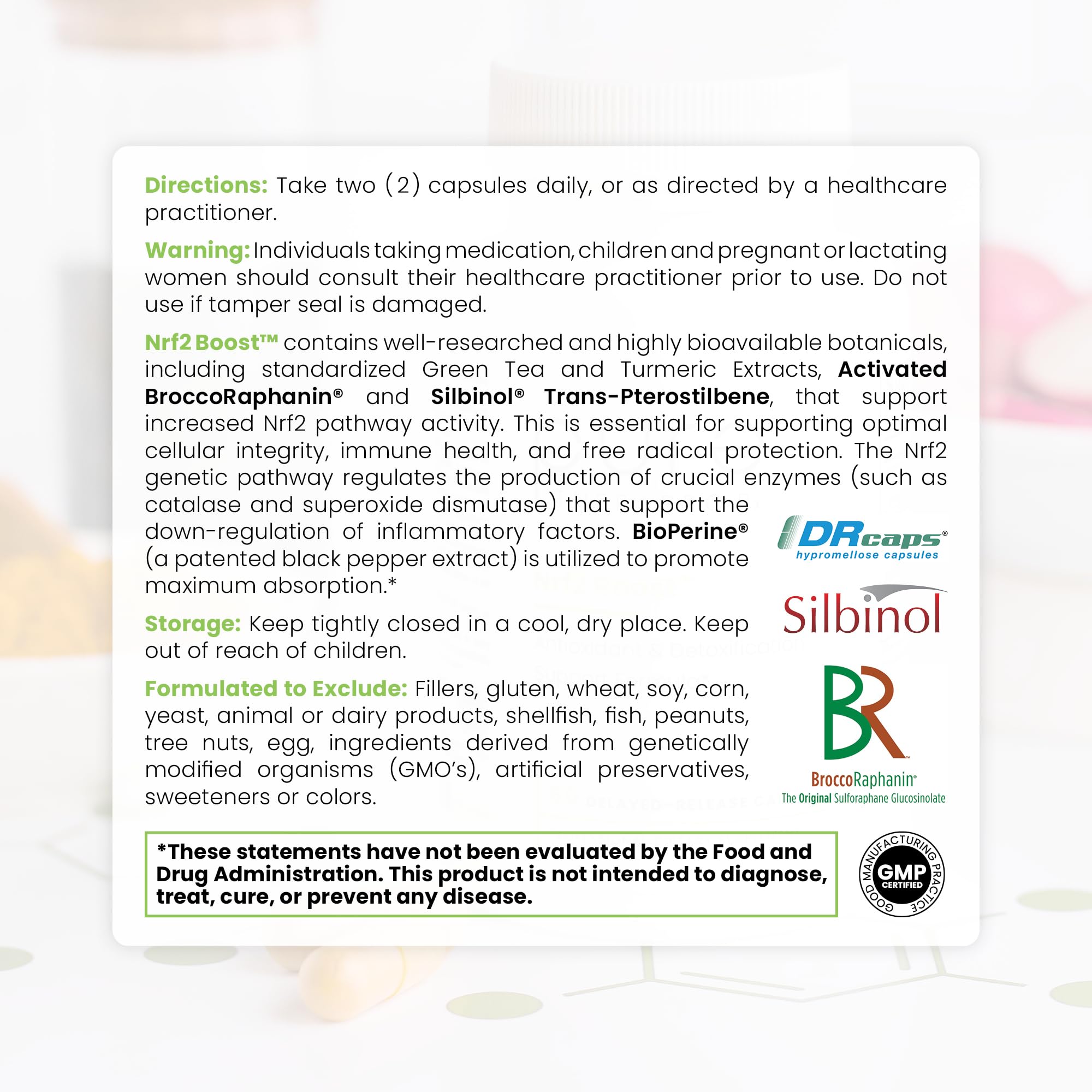 Étiquette Pure TheraPro Rx Nrf2 Boost, formule brevetée efficace.