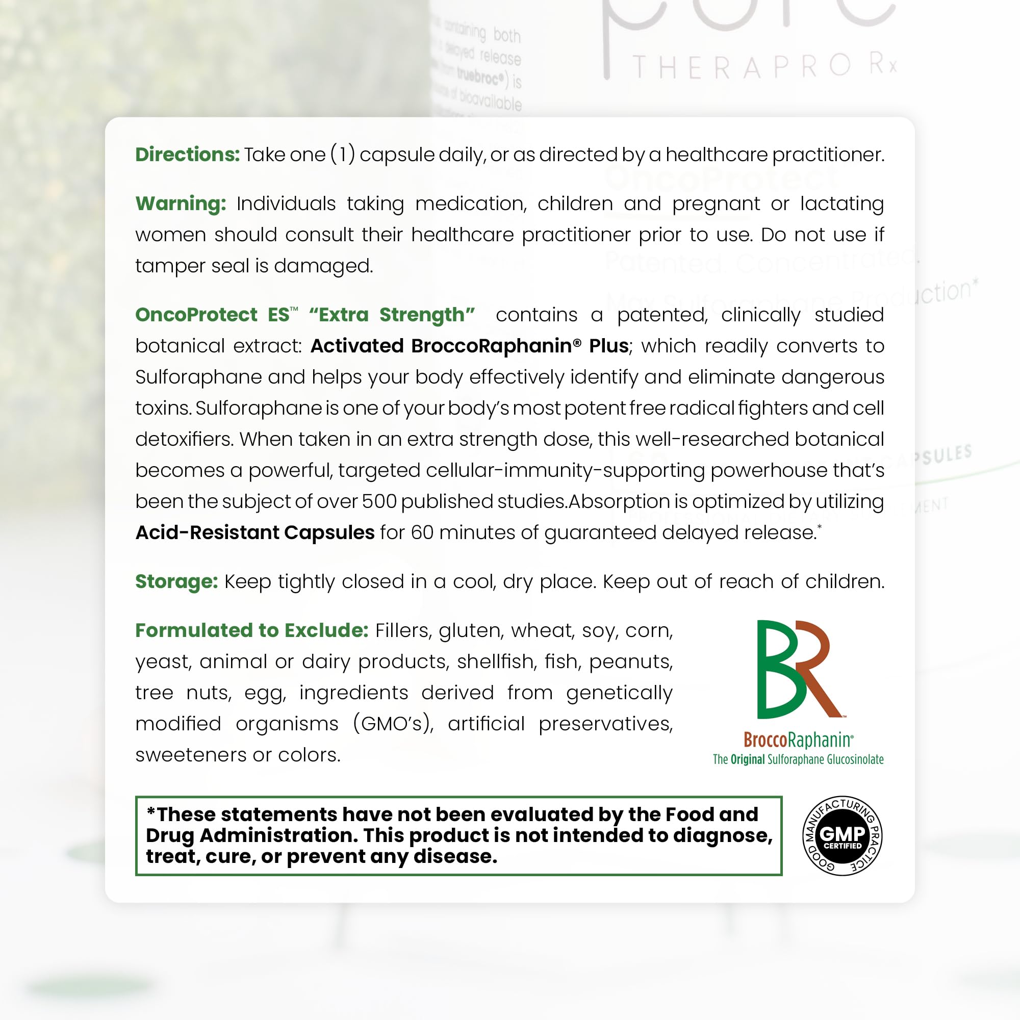 Pure Therapro Rx OncoProtect – Étiquette lisible avec informations claires.