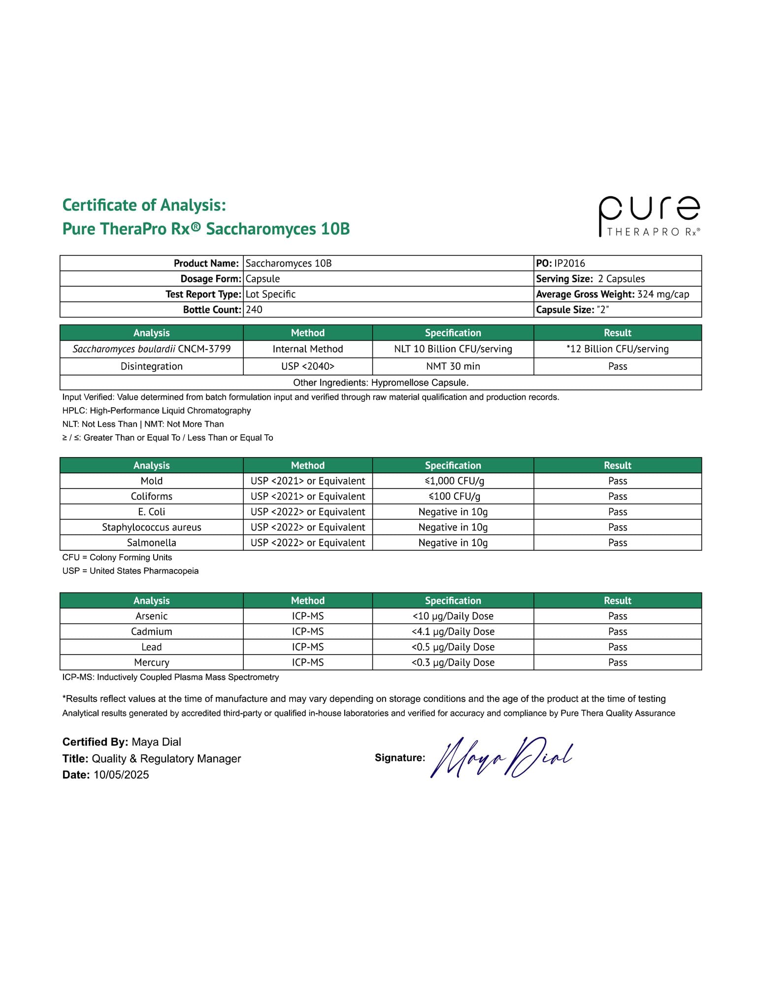 Pure TheraPro Rx sceau fabrique aux Etats-Unis sur l emballage.