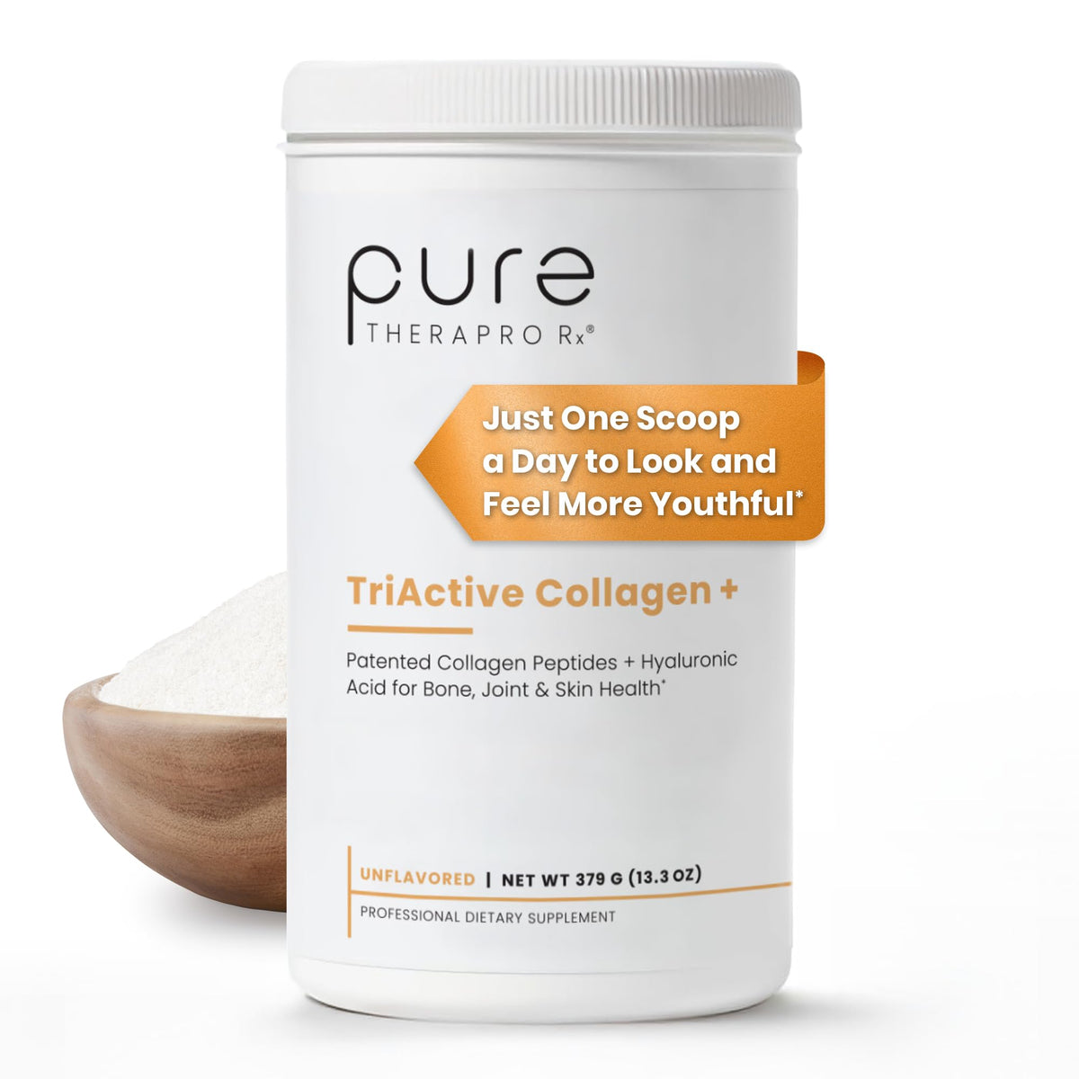 Flacon Pure Therapro Rx TriActive Collagen Plus prêt pour la routine beauté.