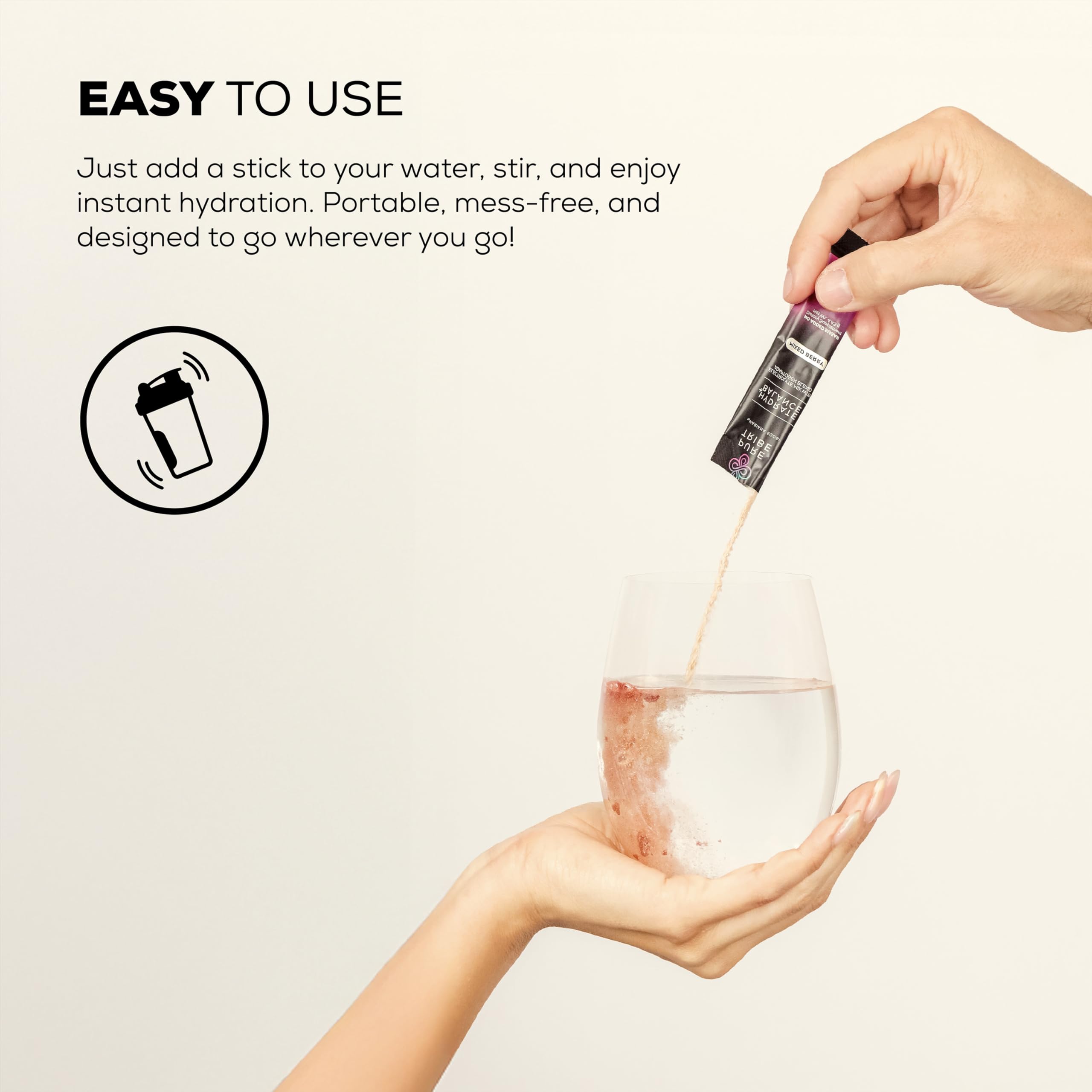 Pure Tribe, format pratique en sac ou bureau, hydratation rapide.