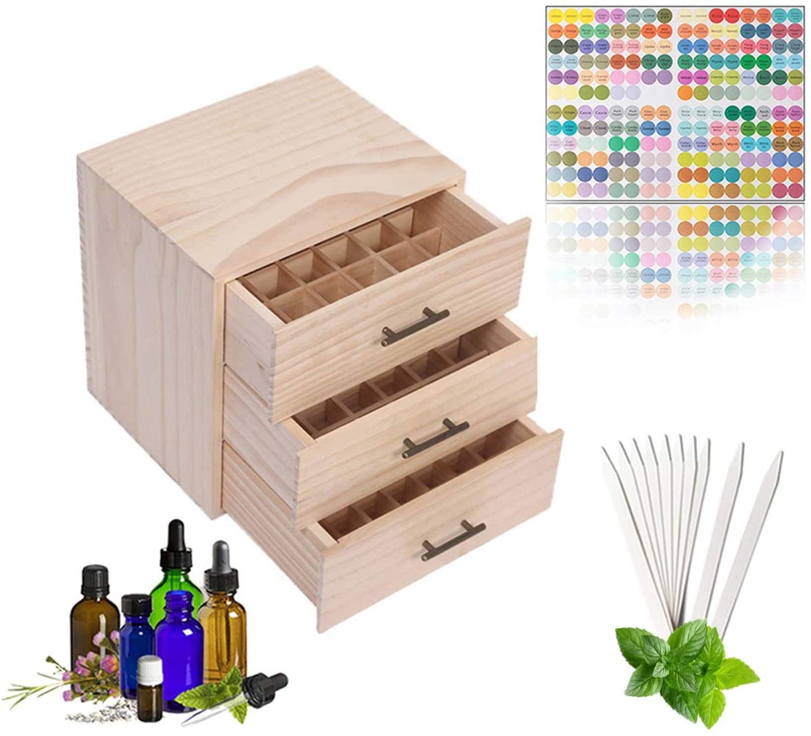 Pure Vie boîte stockage bois pour huiles essentielles organise 90 bouteilles pour un accès rapide