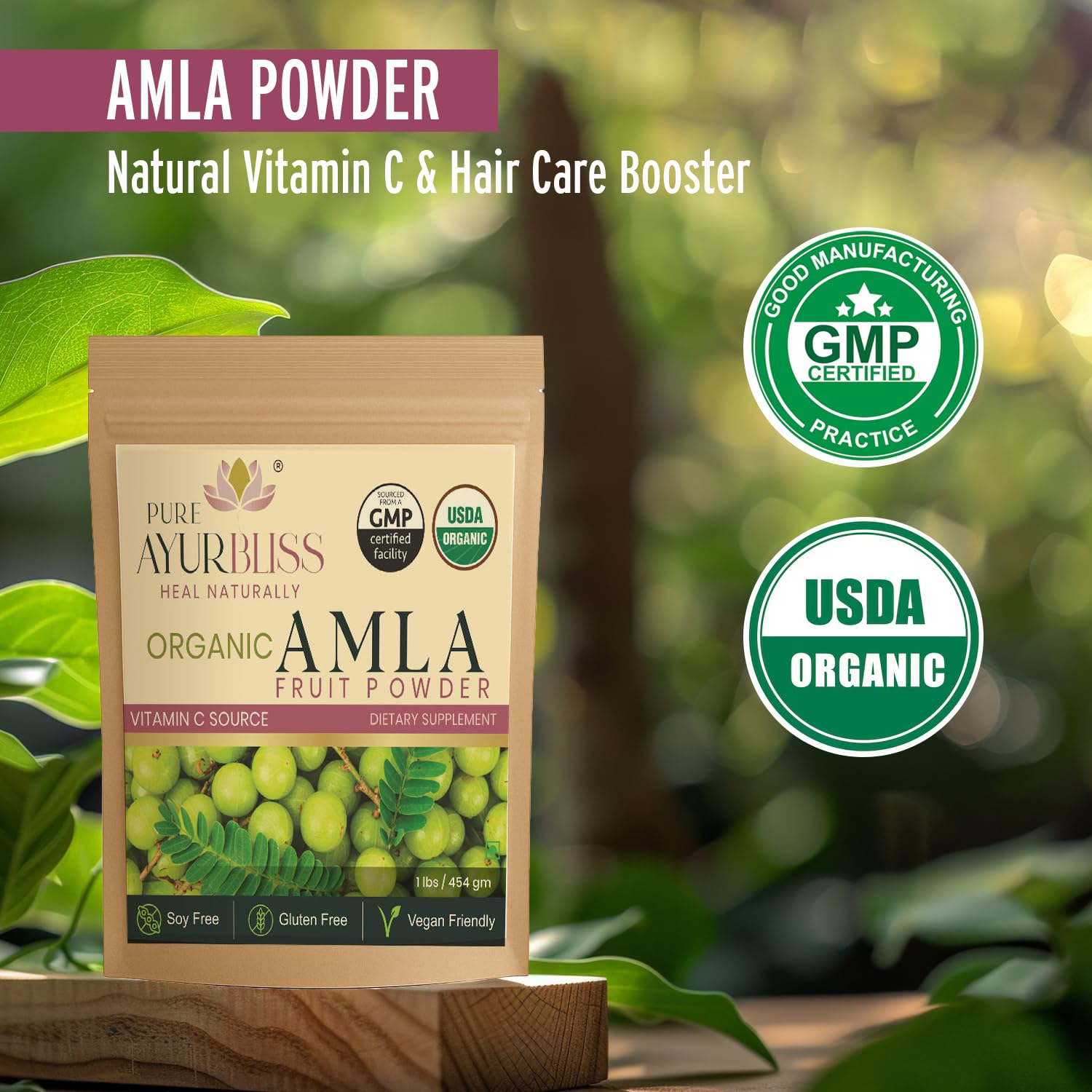 PureAyurbliss amla poudre cuillere dosage, facilite l'ajout à vos boissons quotidiennes.