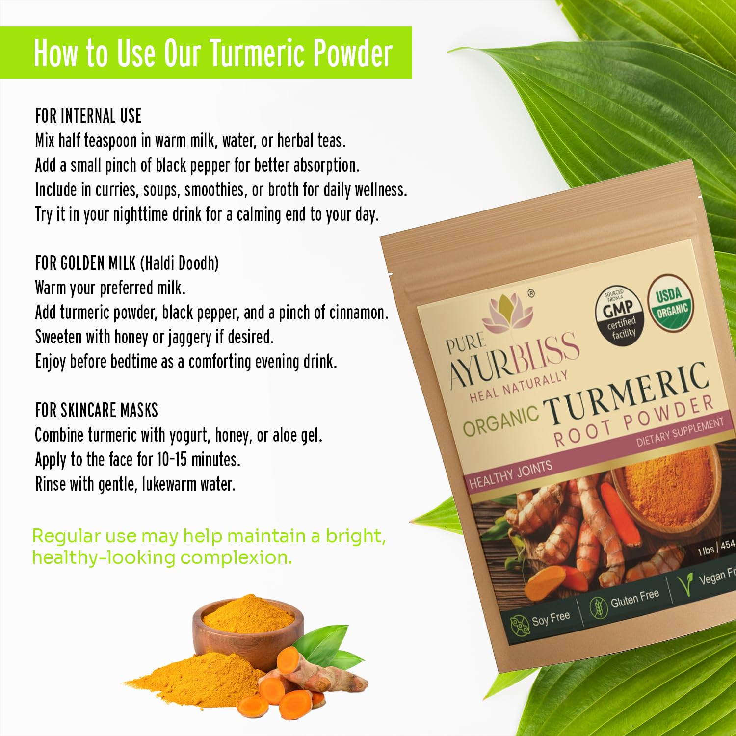 PureAyurbliss Turmeric - Préparation lait doré pour boisson chaude.