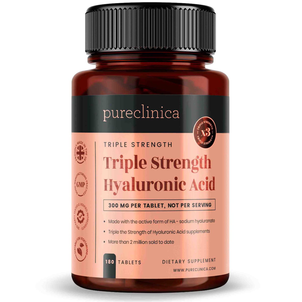 Pureclinica Acide Hyaluronique Triple Force Bouteille: soutien potentiel pour articulations et peau.