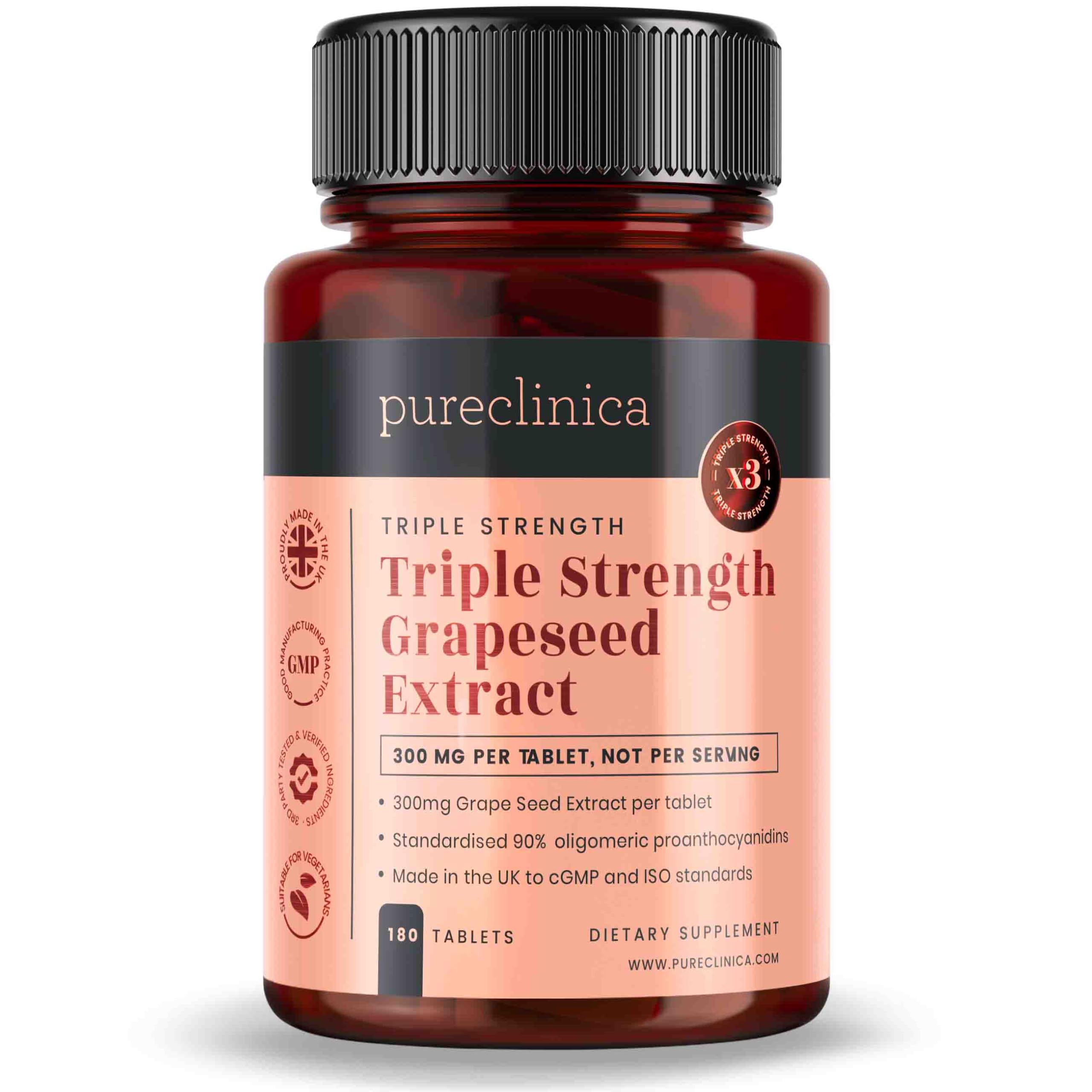 Pureclinica Extrait de pépins de raisin, tablette, potentiel soutien antioxydant quotidien
