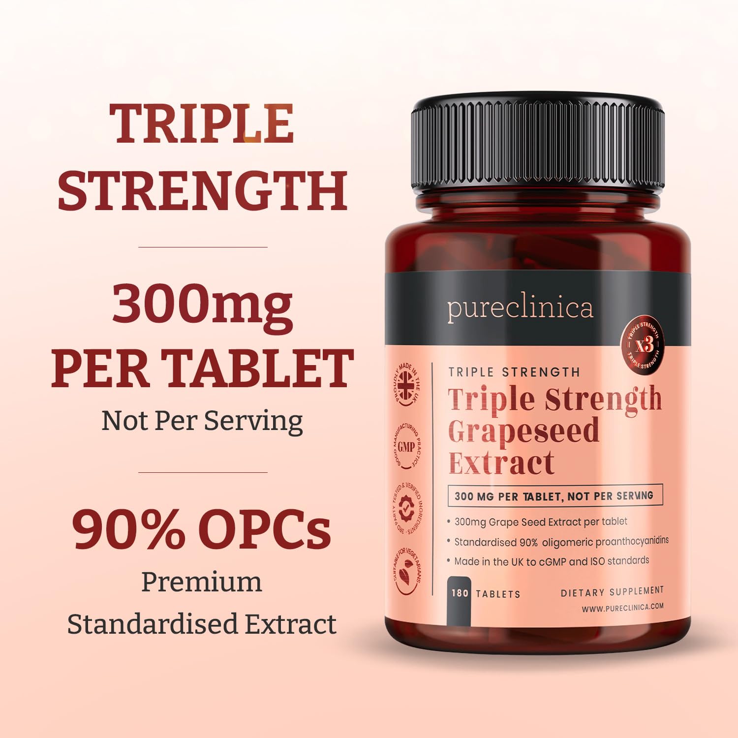 Pureclinica Extrait de pépins de raisin, tablette, concentration OPC élevée