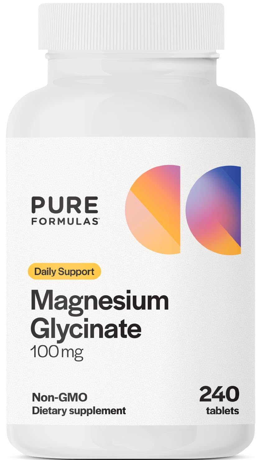 PureFormulas Magnésium Glycinate, bouteille: soutien quotidien des muscles et du calme.