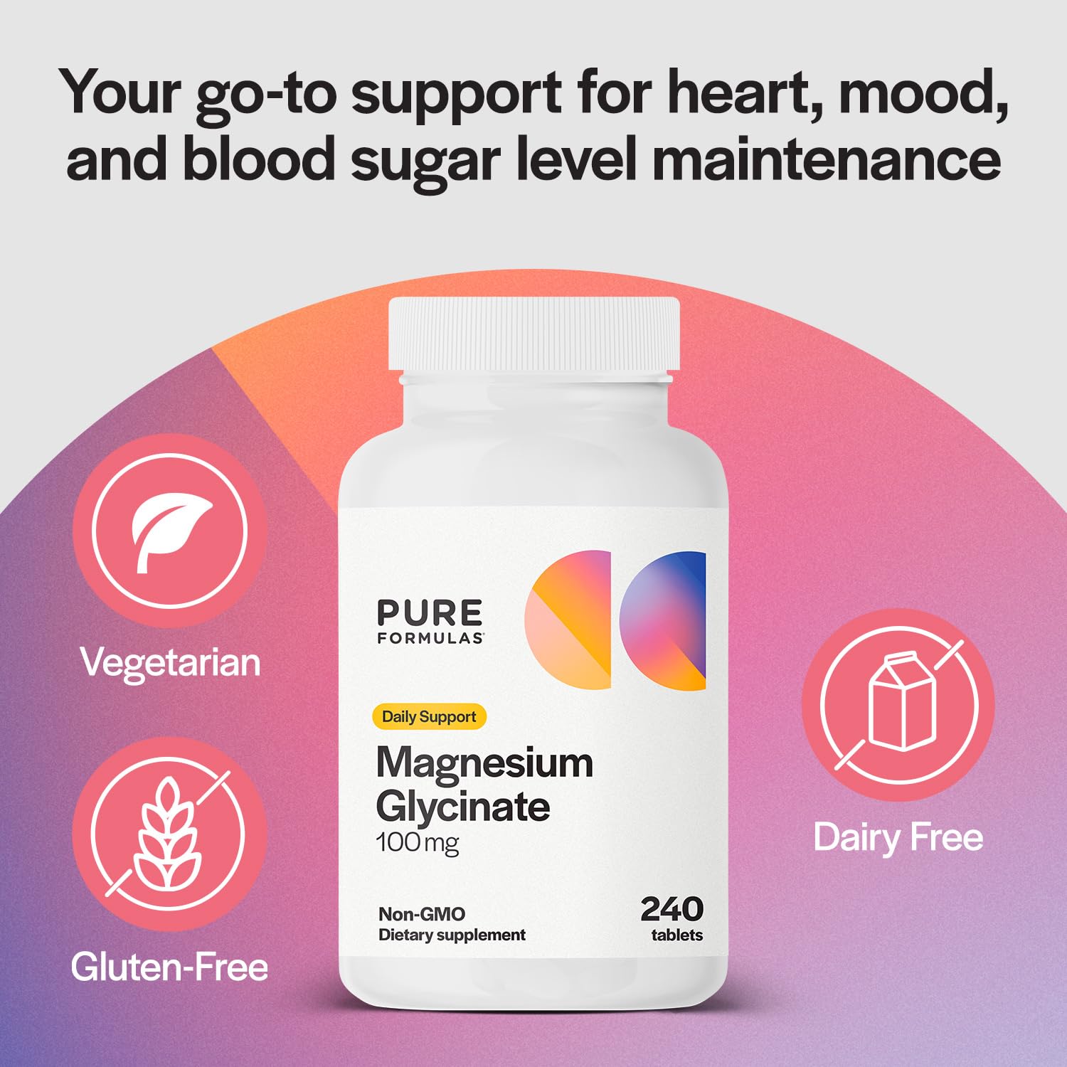 PureFormulas Magnésium Glycinate, pilule en gros plan: absorption améliorée pour jour et nuit.