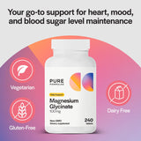 PureFormulas Magnésium Glycinate, pilule en gros plan: absorption améliorée pour jour et nuit.