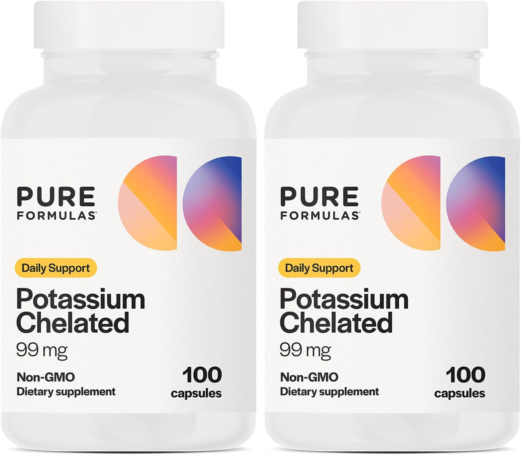PureFormulas Potassium 99 mg, capsule chelatée, soutien énergétique et équilibre électrolytique.