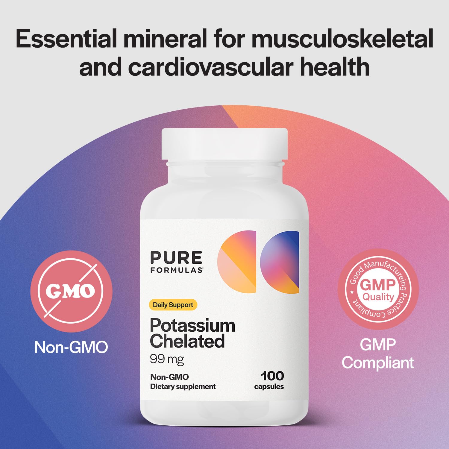 PureFormulas Potassium 99 mg, soutien équilibre électrolytique et hydratation quotidienne.