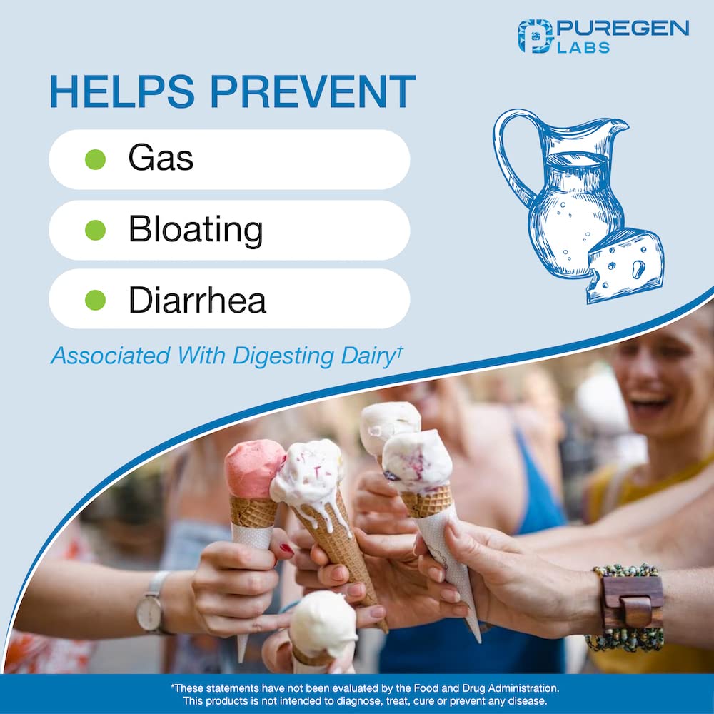 Puregen Labs Dairy Relief – emballage pratique de 360 comprimés pour la gestion du lactose.