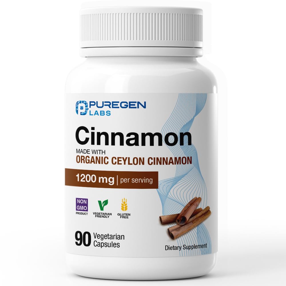 Puregen Labs Cannelle biologique Ceylon en boîte, 1200 mg par portion, pour aromatiser plats.
