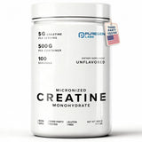 Puregen Labs Créatine micronisée en poudre, dissolution rapide et goût neutre.