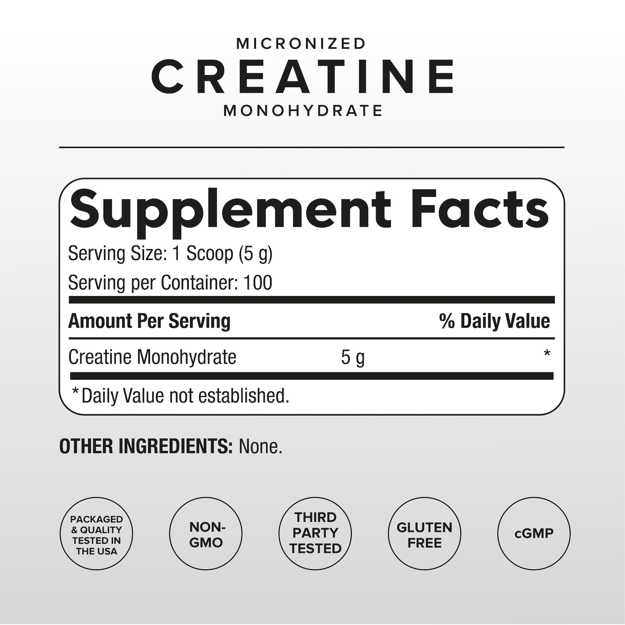 Puregen Labs Créatine micronisée, versement facile dans l'eau pour l'entraînement.