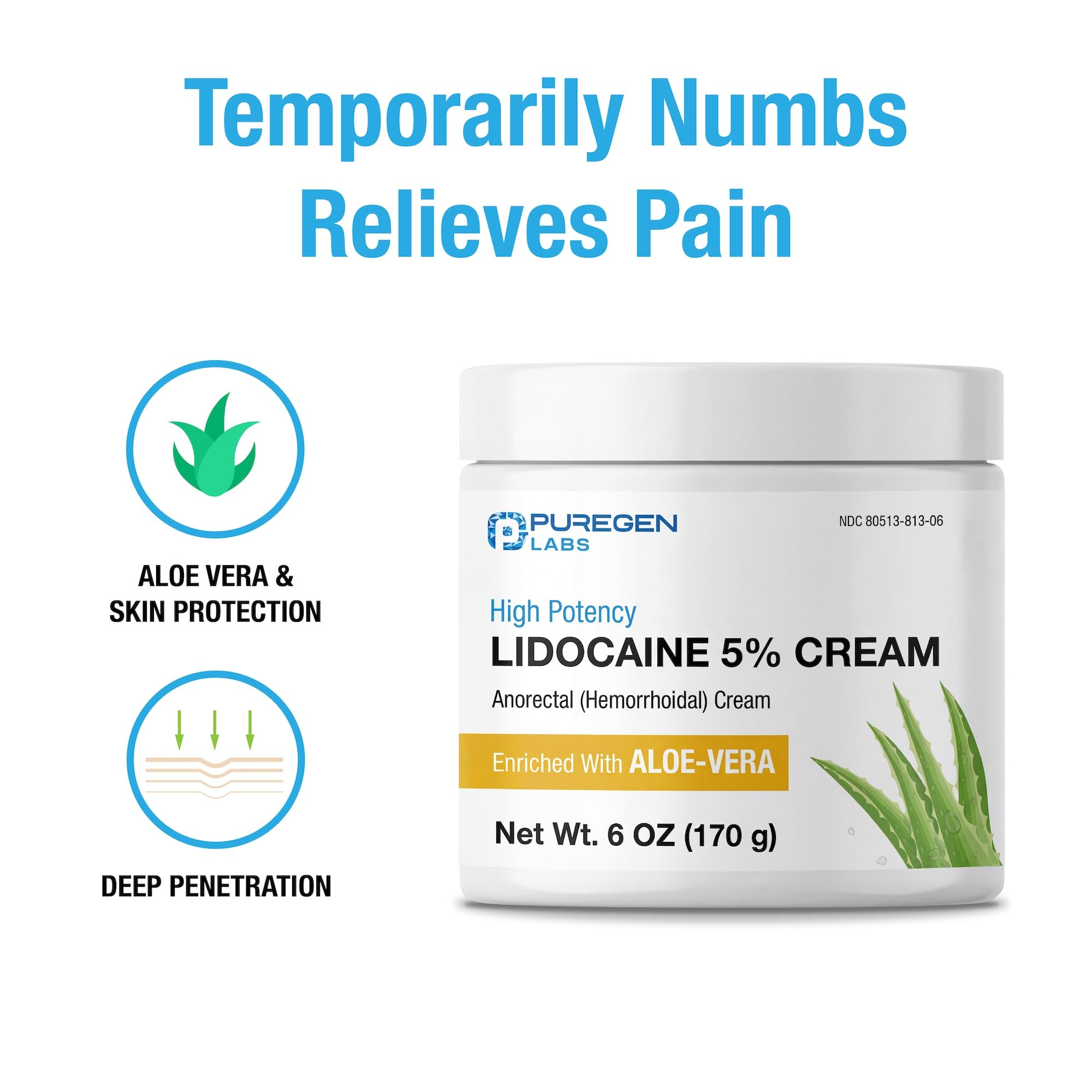 Puregen Labs Crème lidocaïne application — texture facile à étaler.